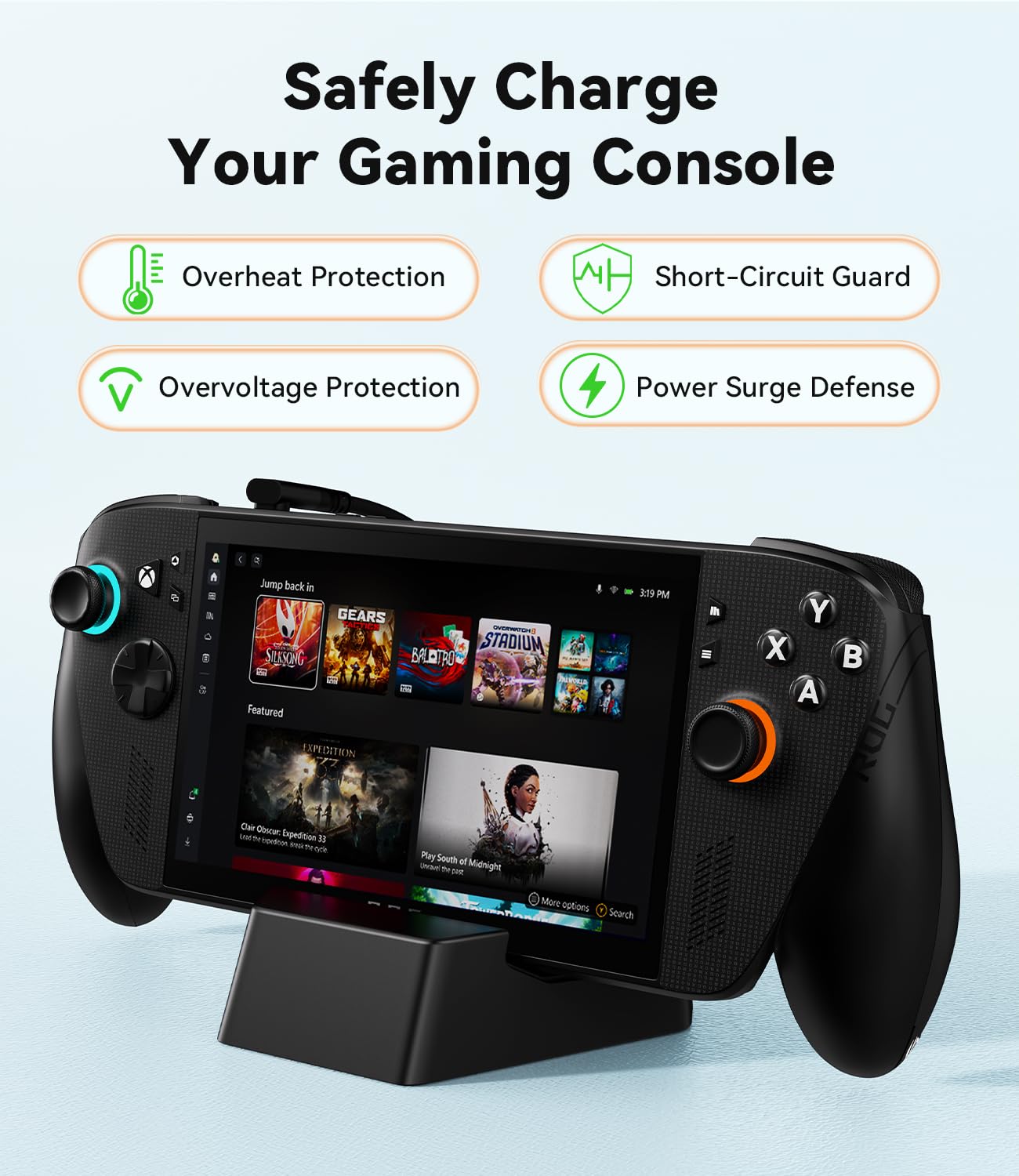 SiWiQU 3-en-1 Estación de Carga 100 W Compatibile con ROG para Xbox Ally / Ally X (2025) Solo, No Proyecta, Portátil Cargador Dock con 100 W Carga Entrada / 2 puertos USB 3.0 / Cable USB C integrado