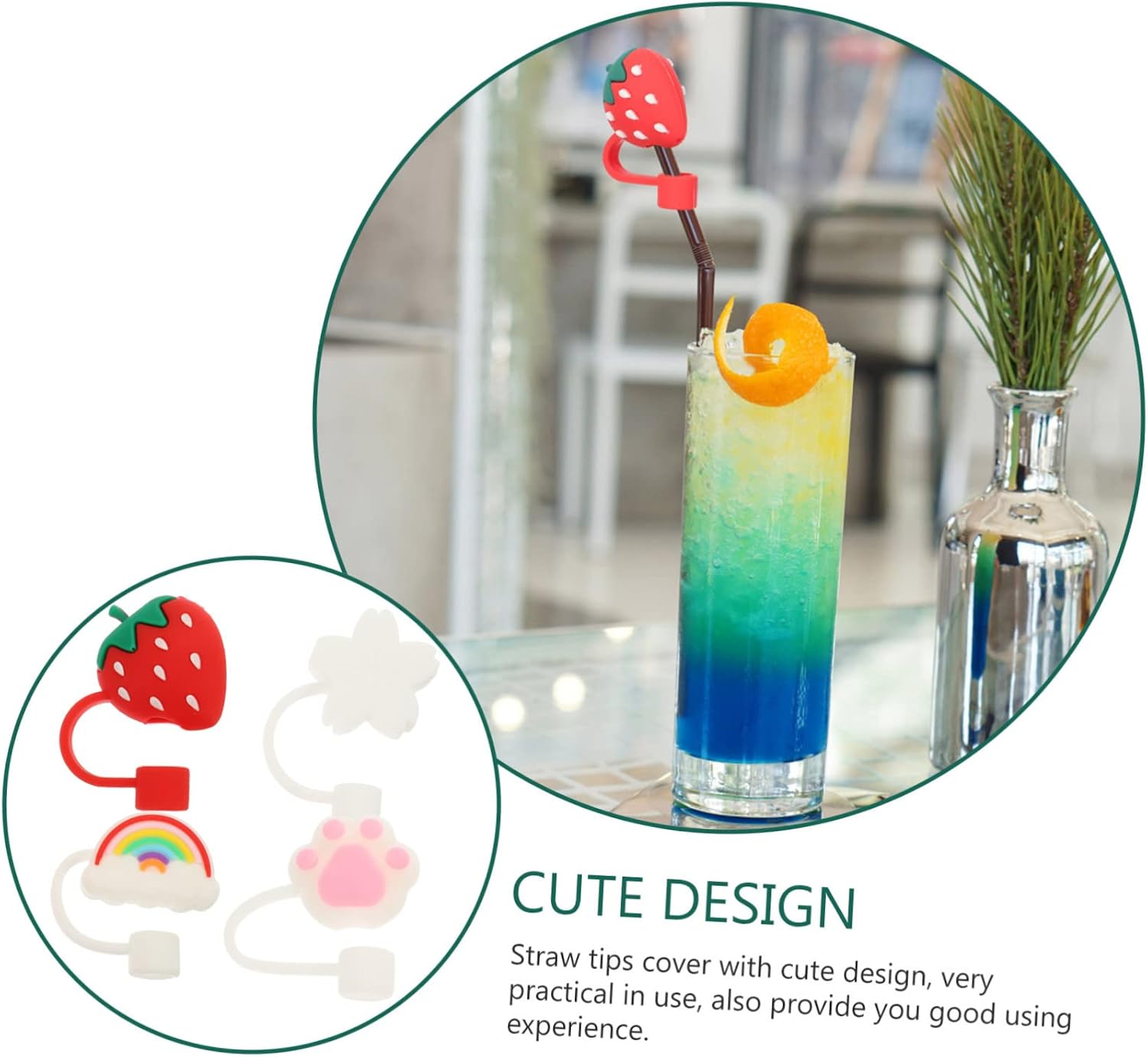 Creative Silicone Straw Cover Set, 4 Piece Reusable Caps