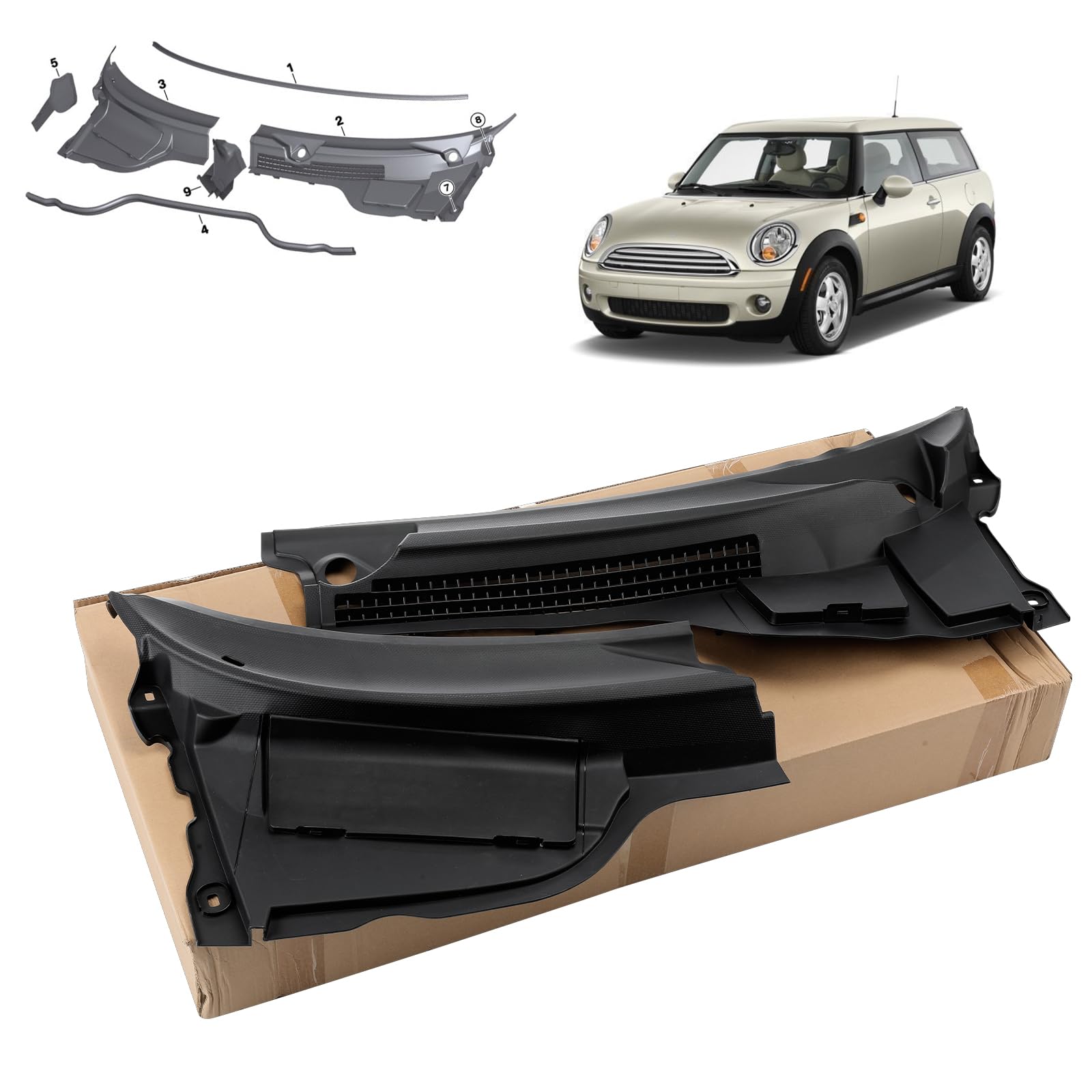Windschutz Windlaufabdeckung Vorne Links und Rechts Kompatibel mit MINI Cooper R55 R56 R57, Abdeckung Windlauf Windschutz Regenabweiser # 51132751209,5113275121
