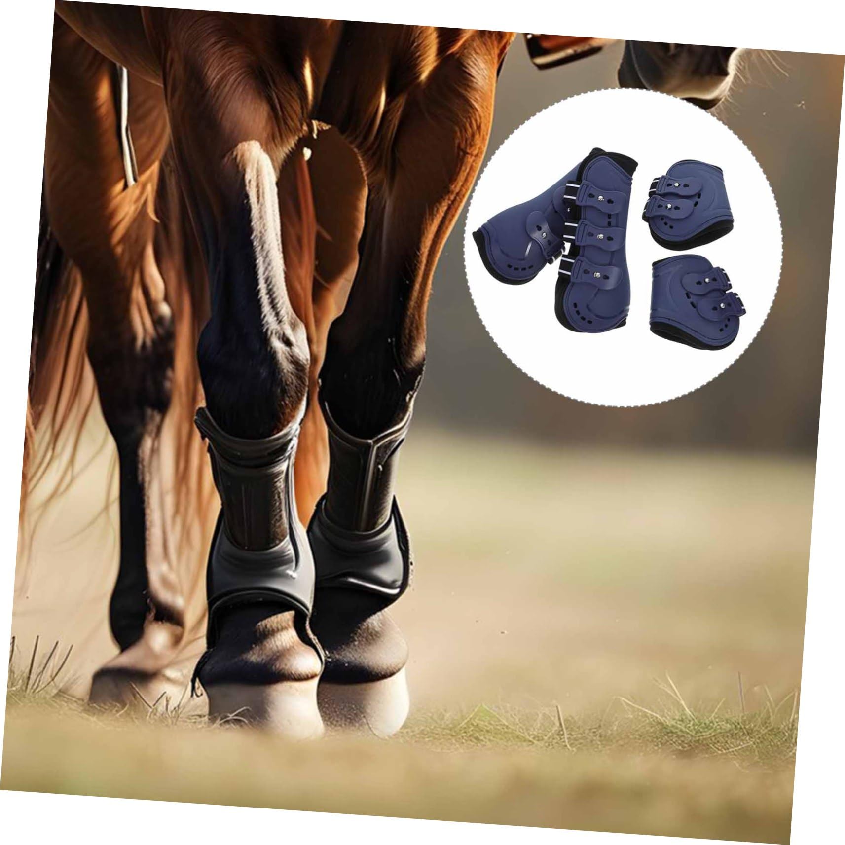 Botas de Ejercicio para Caballos Abertura Ajustable 4 Piezas | Protector de Pata de Caballo en Pu, Talla Media, para Salto y Turnout, Color Azul