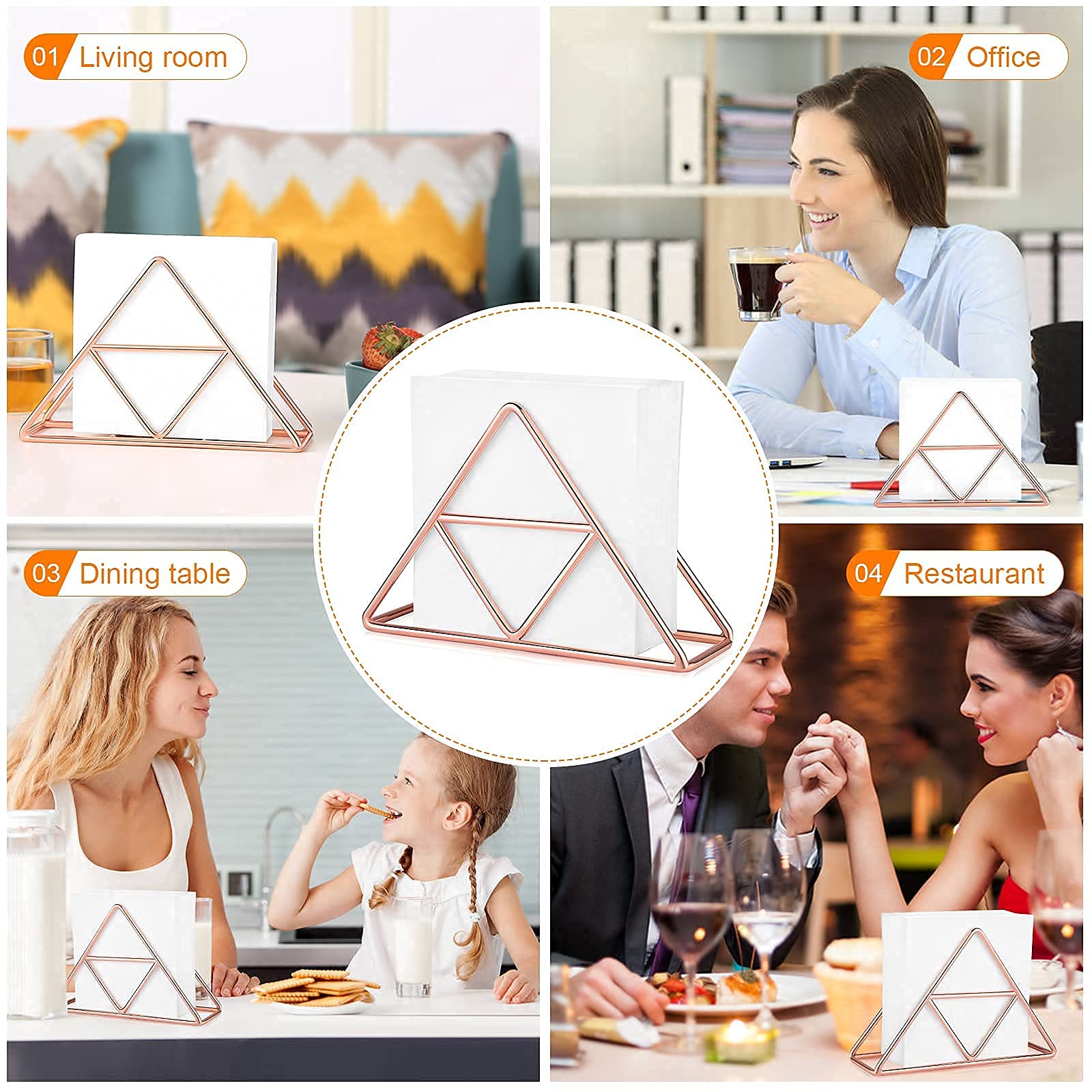 Sostenedor de servilleteros premium para mesas, soportes de servilletas de acero inoxidable, dispensador de pañuelos organizador para mesas de cena, cocina, baño (oro rosa)