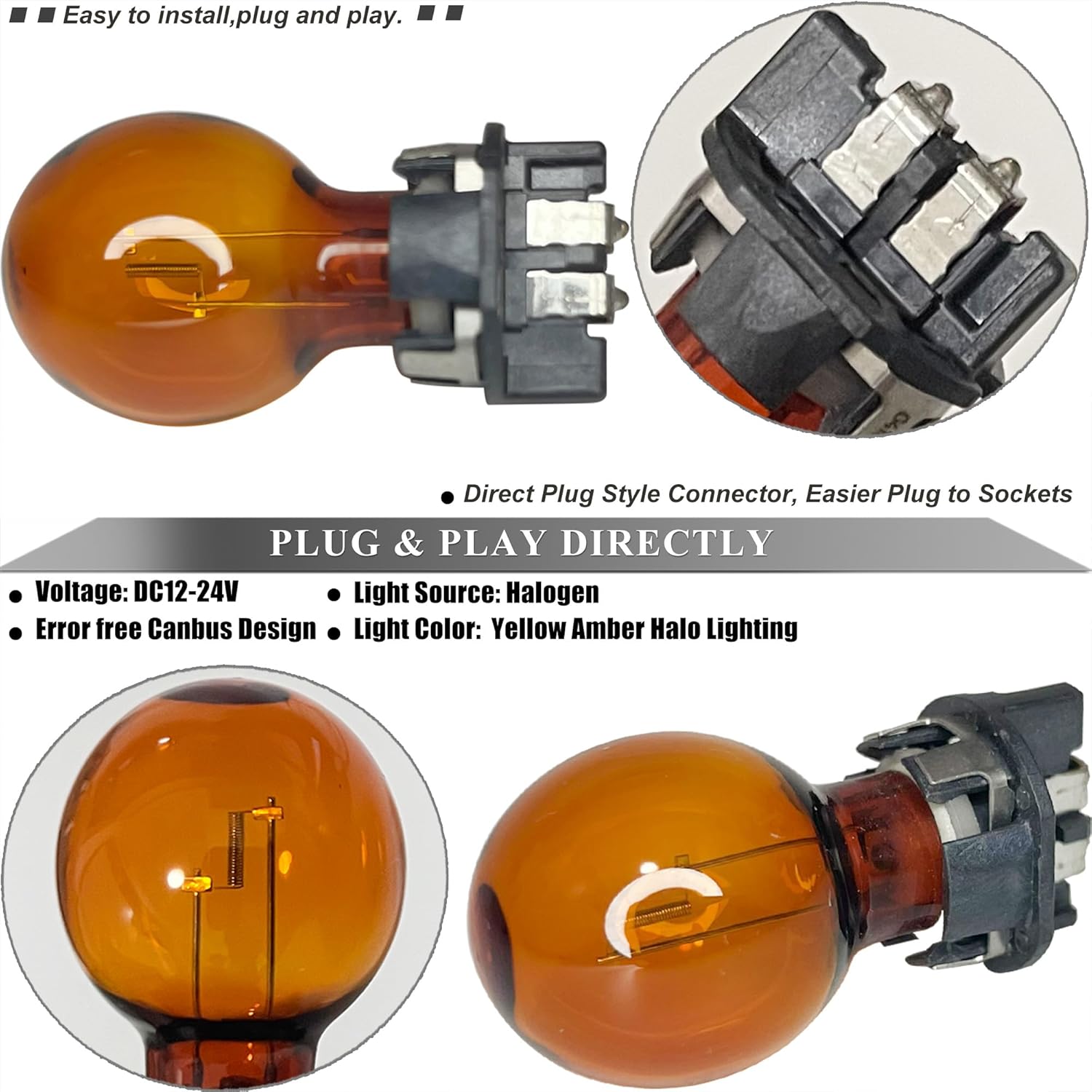 Front Turn Signa Lights Bulbs for Ford 2013-2020 Fusion, 2014-2023 Transit Connect, 2019-2024 Edge Amber Halogen Turn Signal Blinkers/Parking Flasher Light Lamp Bulbs DS7Z13466A