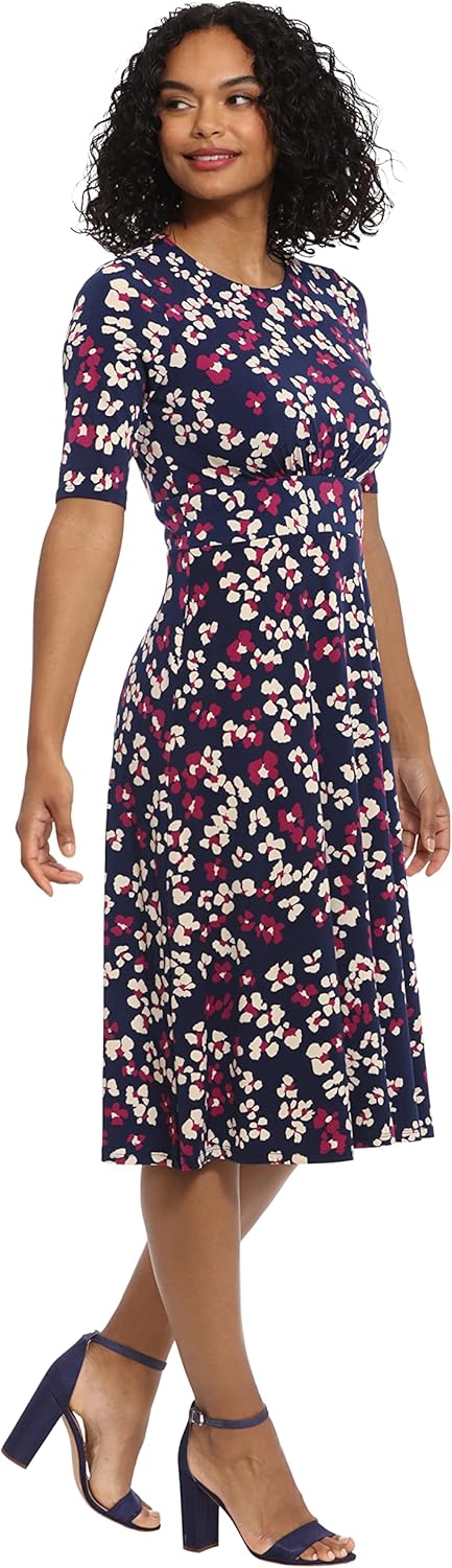 London Times Womens Printed Matte Jersey A-line Midi