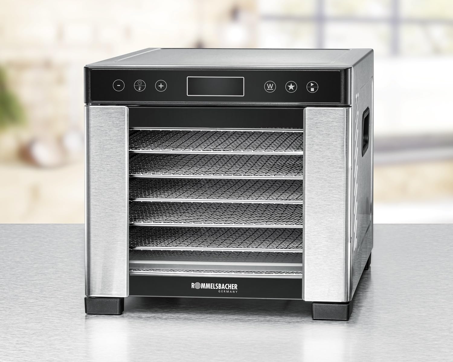 ROMMELSBACHER Essiccatore DA 650, superficie di essiccazione 0,5 m², con 7 vassoi in acciaio inox, 1 griglia di essiccazione, 1 disidratazione, display LCD, timer da 99 ore, temperatura regolabile (35