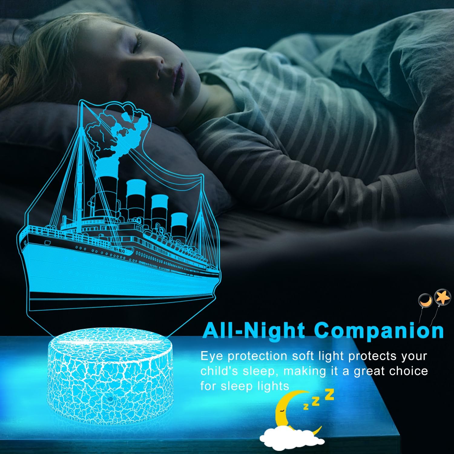 Titanic Night Light - Led Illusion Table Lamp with 16 RGB Colors & Remote Control Gifts for Boys & Girls Bedroom & Boat Party Decor Ideal Birthday, Xmas, Holiday Present