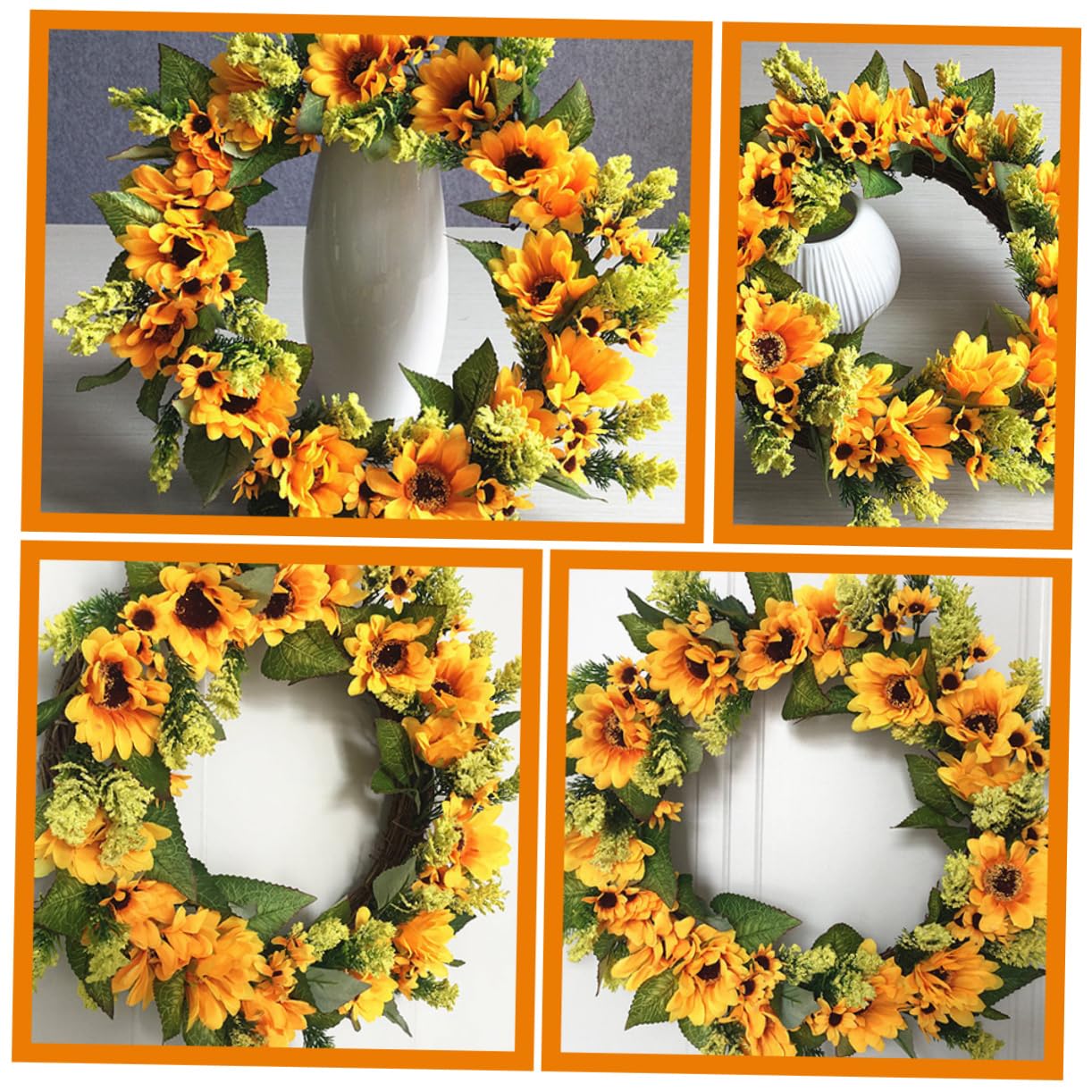 Künstlicher Sonnenblumenkranz aus Seidenstoff, Rund