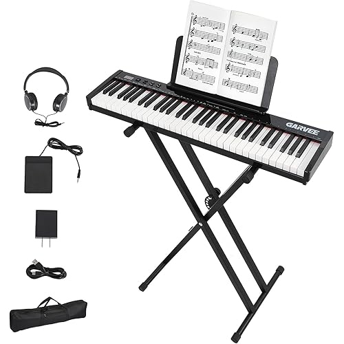 61 Key Full Size Portable Electronic Keyboard Piano Set Built-in Speakers,Digital Piano,Electric Piano Keyboard,Bluetooth,Carrying Bag,Power Adaptor,Headphones,Note Sticker for Beginners