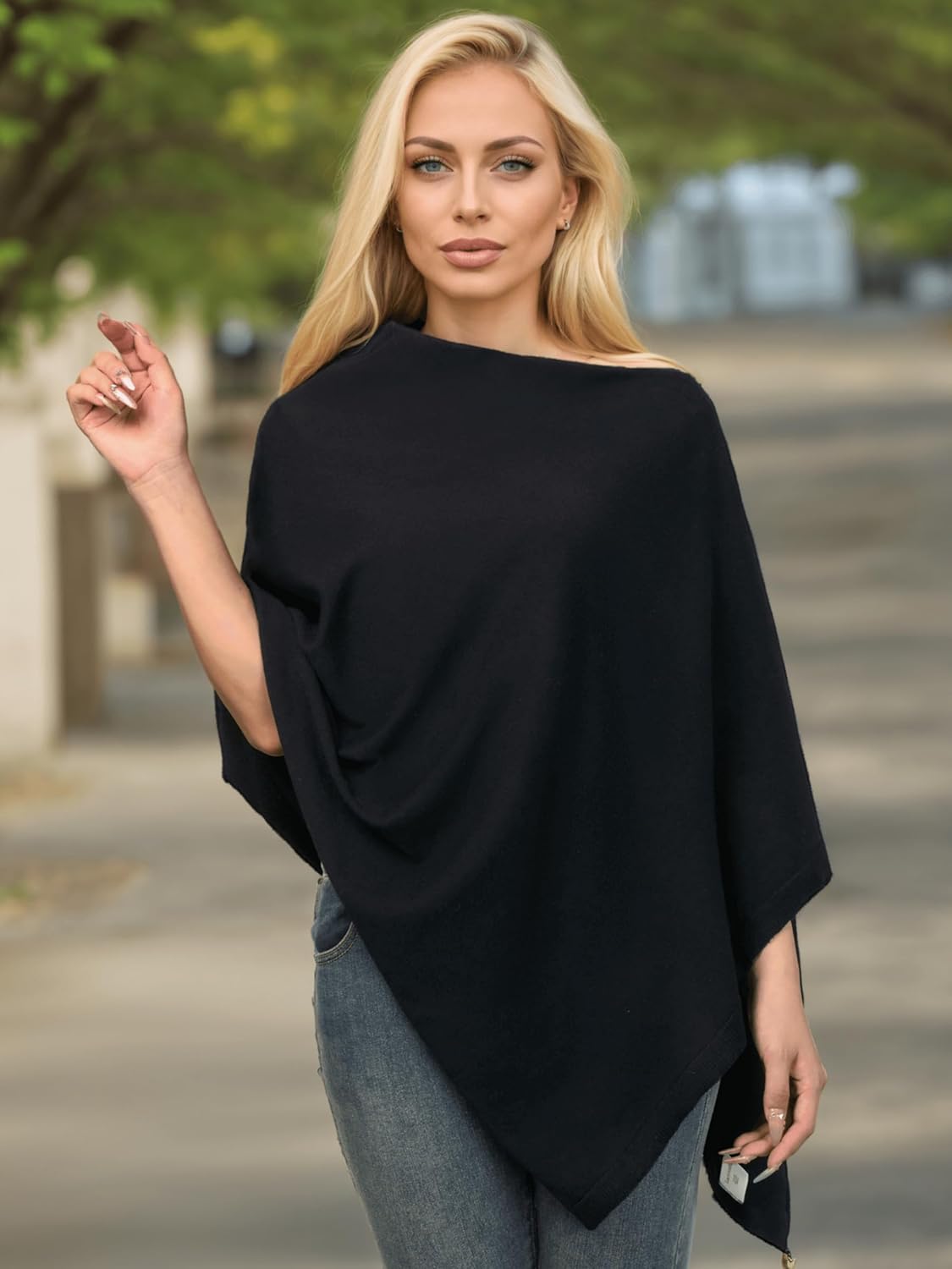 Lacretazhi Women's Shawl Wraps Lightweight Knitted Poncho Sweater Versatile Scarf Cape Cardigan for Autumn Winter Spring - Image 2