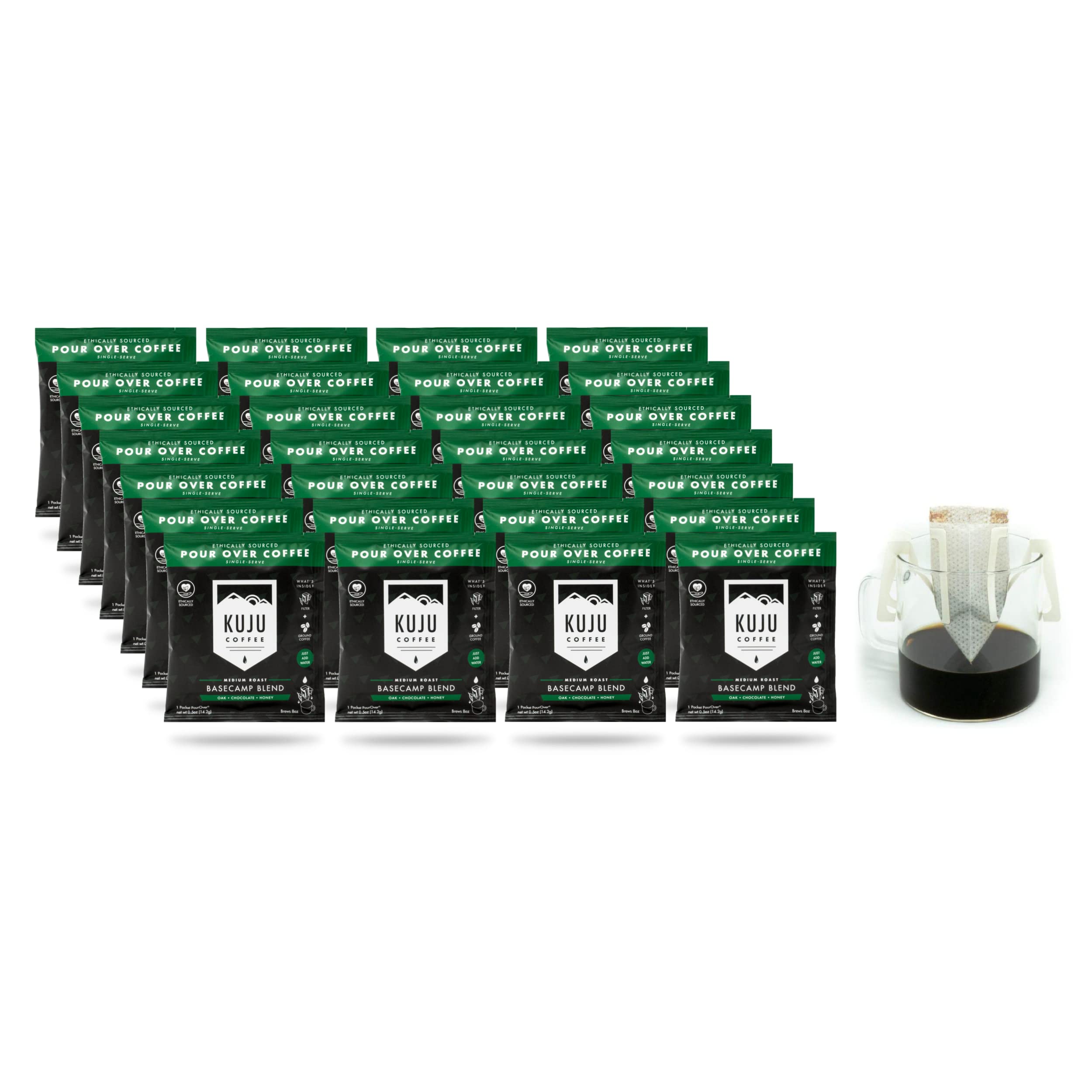 KUJU COFFEEPremium Pour Over Camping Coffee Singles - 28 Pack Basecamp Blend, Medium Roast - Superior Instant Coffee for Backpacking, Travel, and Camp