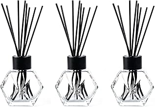 Gala Houseware Glass Bottle Diffusers for Essential Oils, Set of 3 Fragrance Oil Diffusers with 24 pcs Black Reed Diffuser Sticks, 4” Tall Essential Oil Bottles with Black Wooden Caps (7 oz).