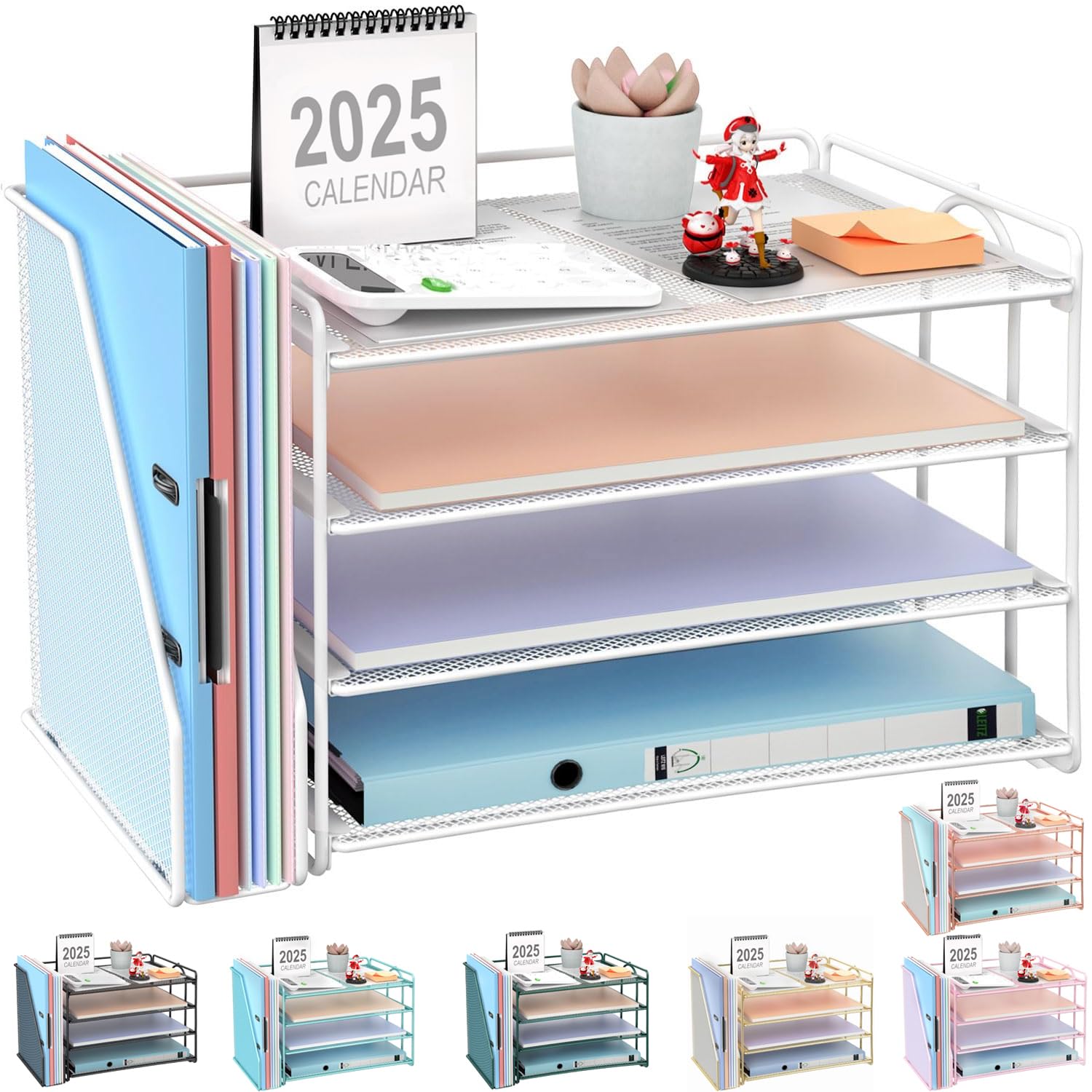 gianotter 4-Tier Paper Organizer With Magazine Holder, Desk Organizers and Accessories, White Desk Accessories, File Organizer for Office Supplies Storag(White)