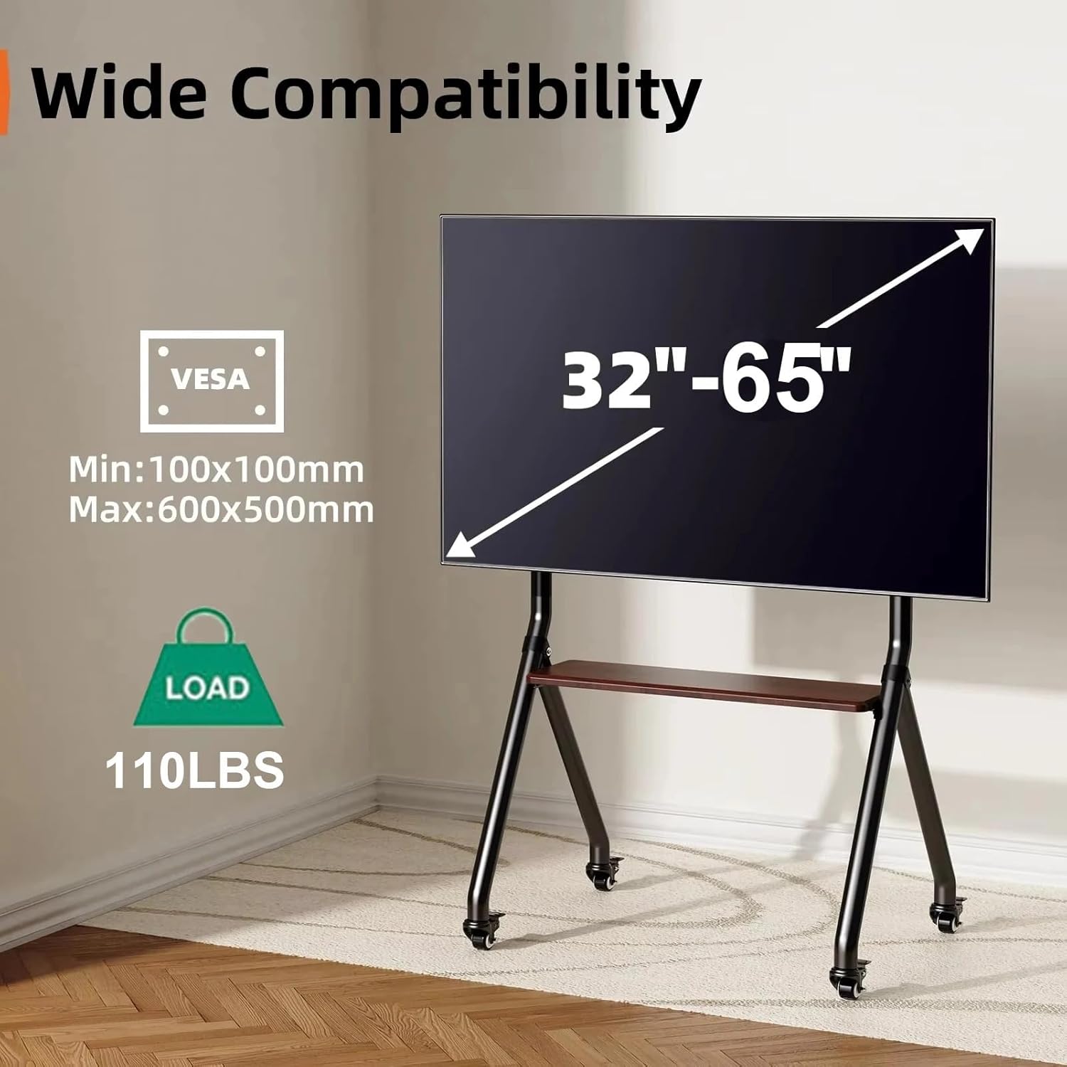 Compatible for LG Rolling TV Stand Mobile Cart for 32-65 Inch TVs with Wheels & Storage Shelf