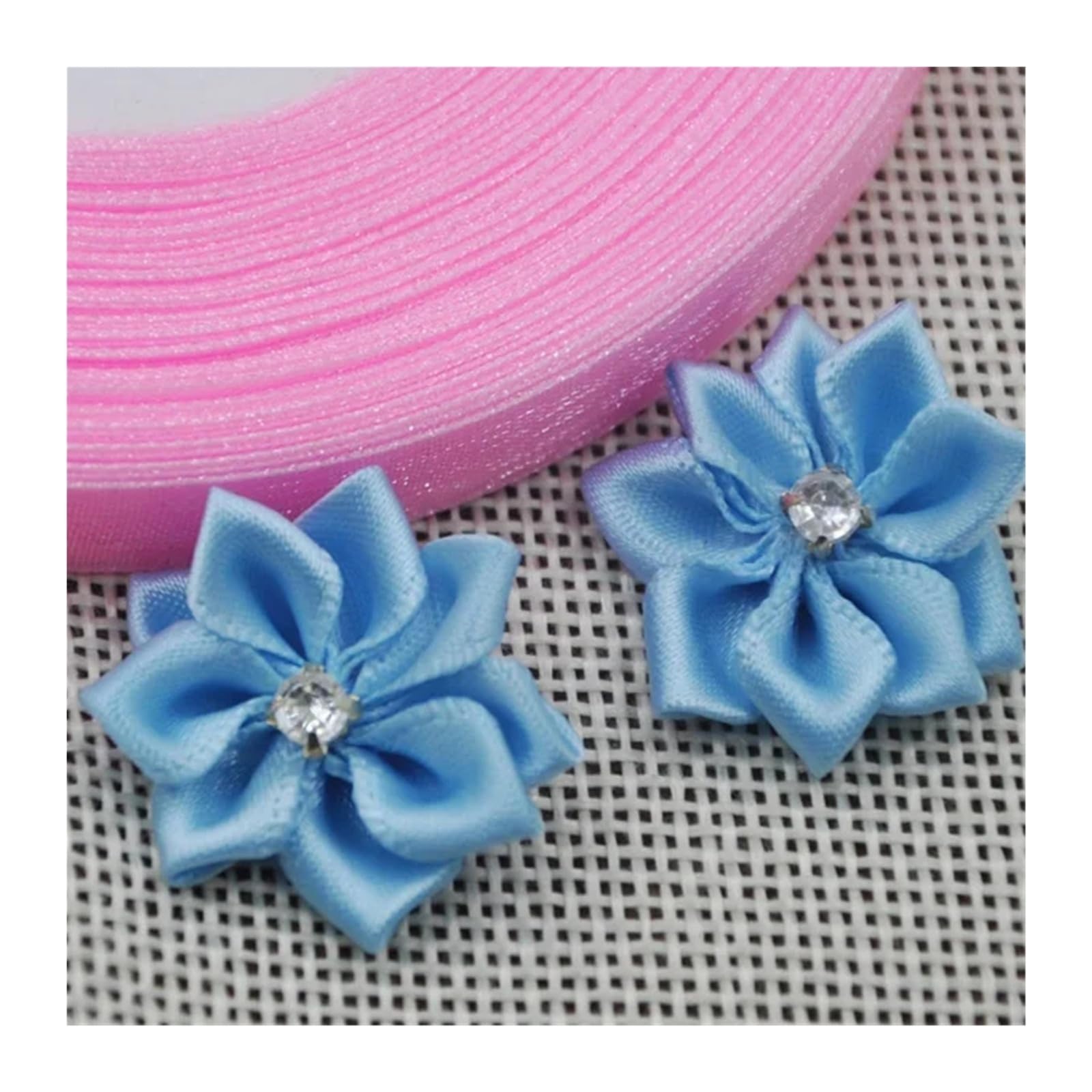 LOVSSU Fabric Flowers 20pcs 25mm Mix Color Ribbon Flowers With Rhinestone Garment Sewing Supplies Handmade Appliques(Color 7)