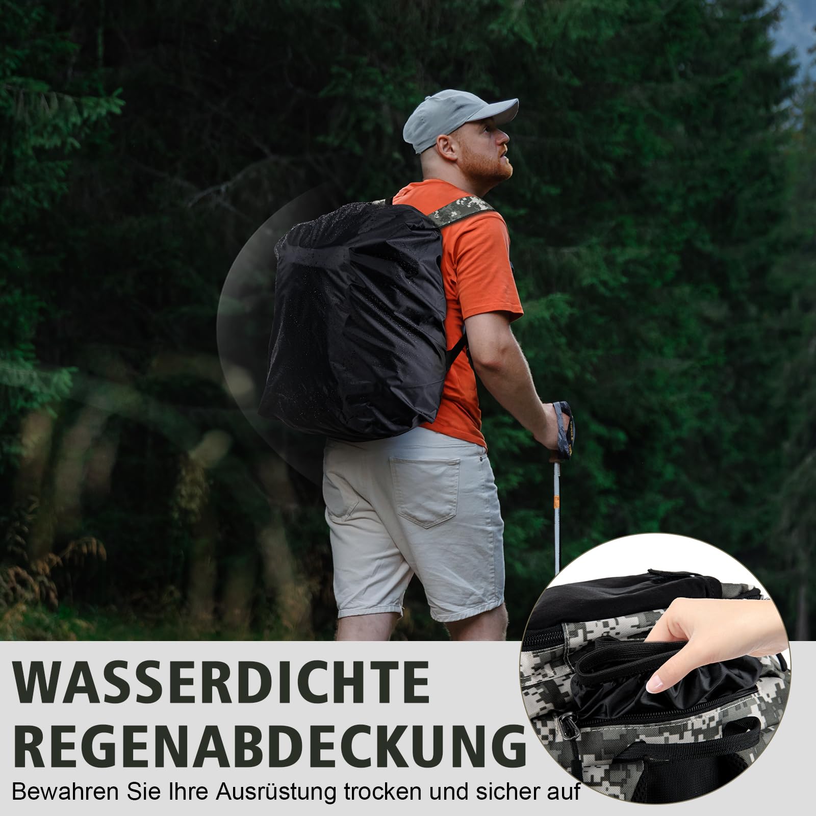 Goture Mochila de pesca de 45 litros con dos soportes para cañas y protector de lluvia, tela Oxford 600D, bolsa impermeable para aparejos de pesca con compartimento ajustable, Estilo A: Motif