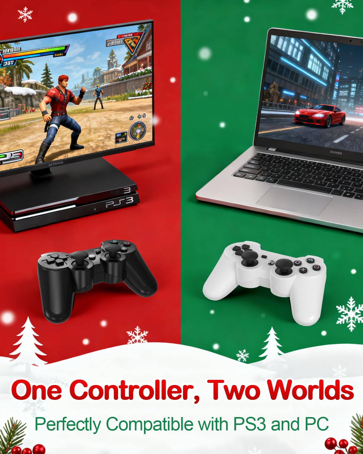 Replacement for PS3 Controller,2 Pack Wireless Controllers for PlayStation 3,Slim,Pro,Dual Shock Remote Control with 6-Axis Motion,Bluetooth Gamepad with 500mAh Battery,Cheap Ideal Gift,Black White - Image 4