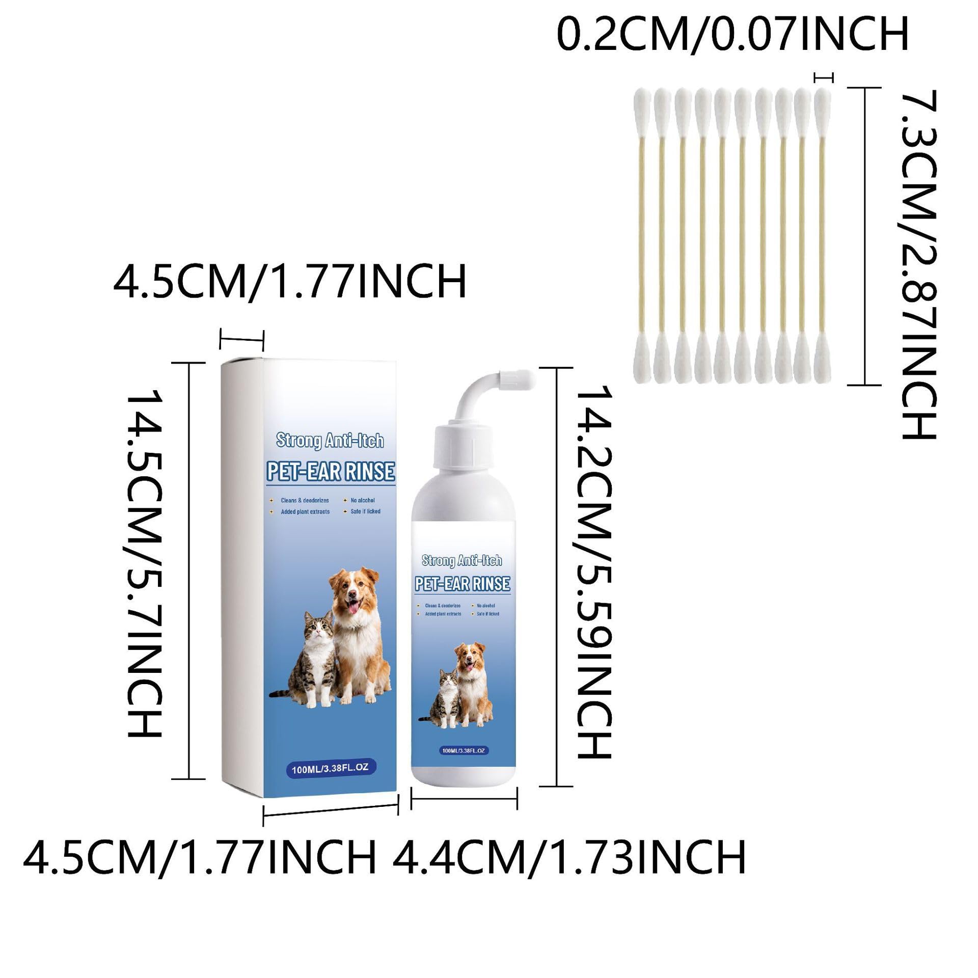 Solution nettoyante Douce sans Odeur pour Oreilles Chiens Chats, 100 ML (3pcs)