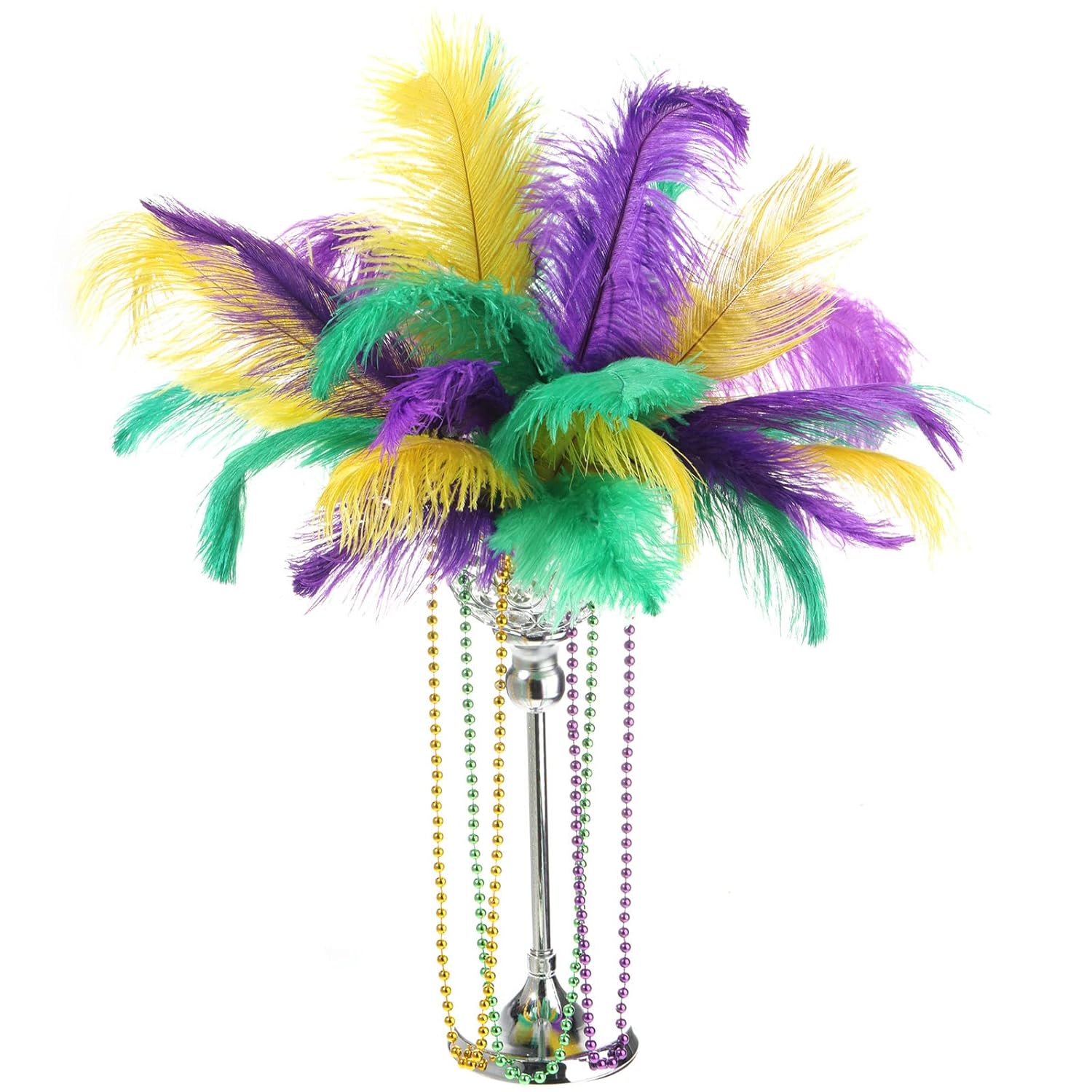 60 Pcs Natural Ostrich Feather Making Kit Casino Theme Ostrich Plume for Las Vegas Party Decoration Halloween Wedding Centerpieces Decor Floral Arrangement Vase (Yellow,Green,Purple,12-14 Inch)