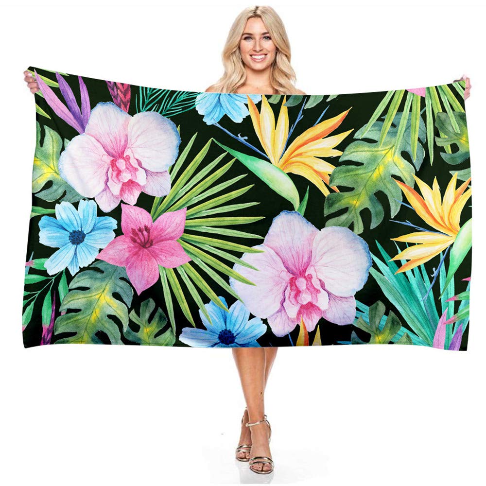 Treer A Microfiber Beach Towel Large Oversized, Lightweight Summer Flowers Palm 3D Print Soft Bsorbable Travel Towels Sports Bath Washcloth For Bedroom Swim Pool Yog Travelling (150X180cm,)