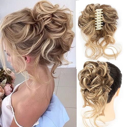 Piezas de cabello con moño desordenado para mujer, piezas de cabello con clip y gancho, extensiones de cabello sintético con chignon súper largas,