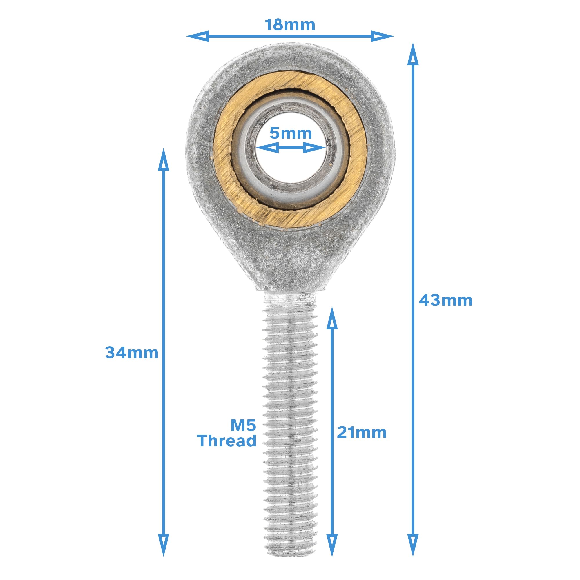 HALLMERS 5mm Bore M5 Male Right Hand Thread Rod End Bearing Metric Rose Joint - Heim Spherical Swivel Threaded Shaft Eye Hardware Steering Control Linkage