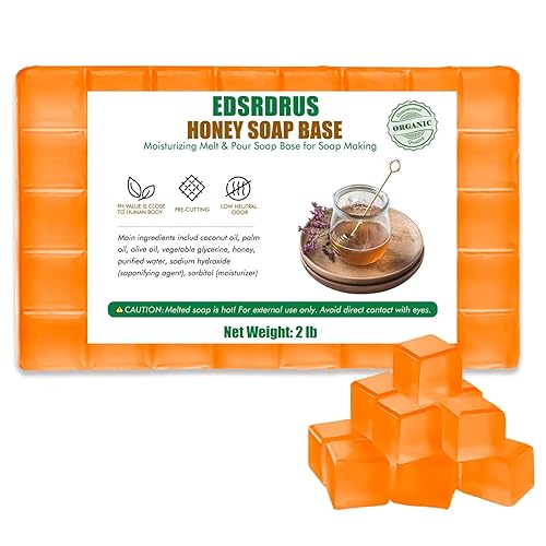 EDSRDRUS Base de jabón de glicerina de miel de 2 libras, jabón hecho a mano, añade miel natural, base de jabón hidratante para derretir y verter