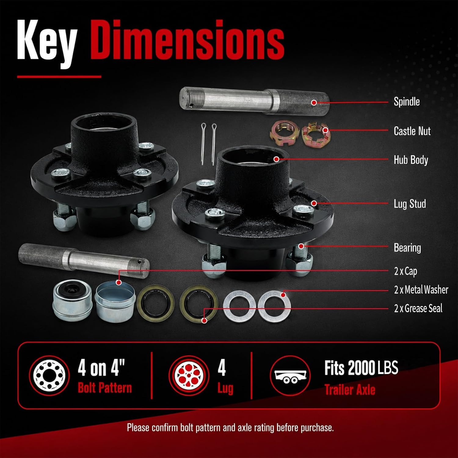 Nakkaa 2000lb Trailer Idler Hub Kit 4 Bolt on 4 Inch Circle