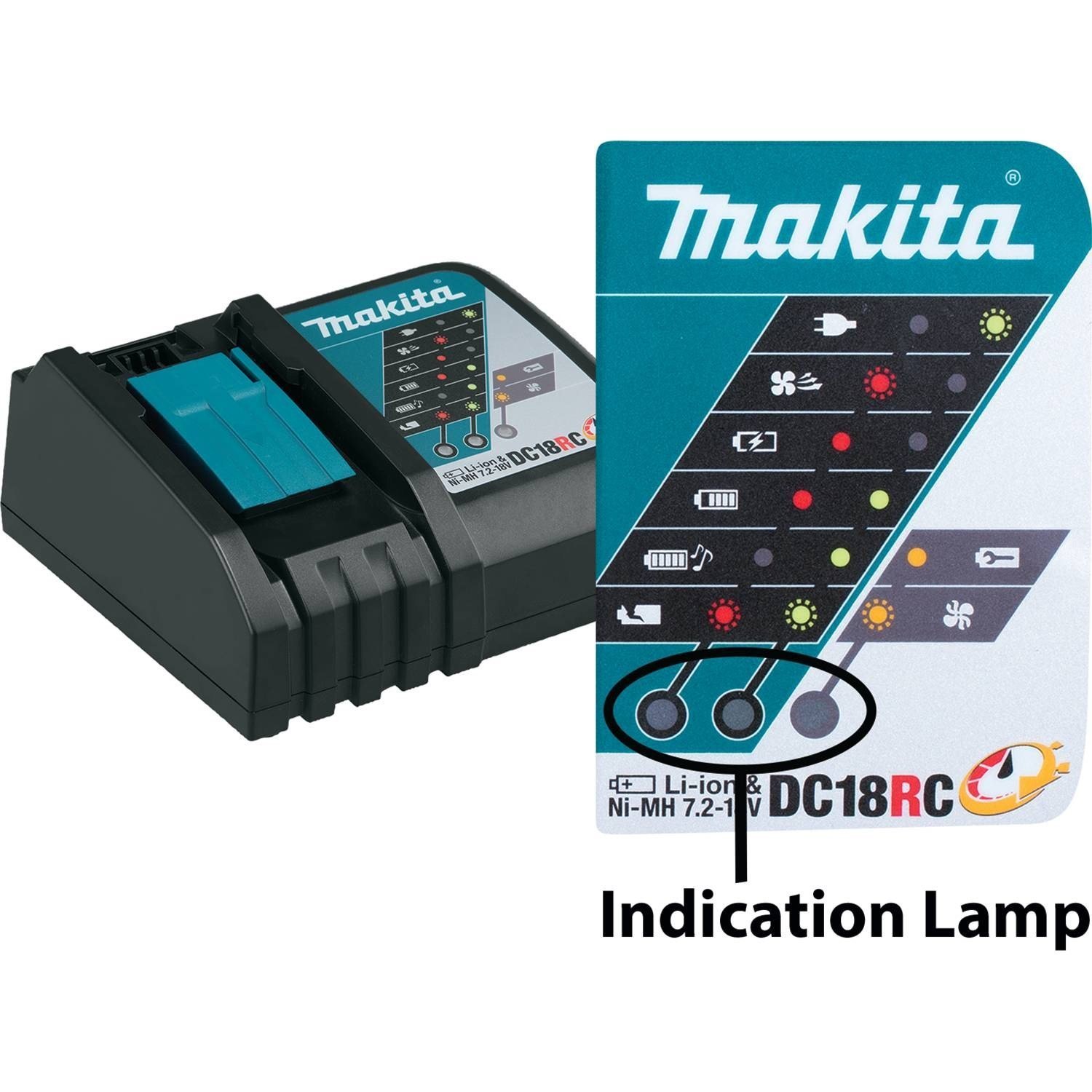 MAKITA Chargeur simple rapide DC18RC Li-Ion, Ni-Mh 9,6 à 18V
