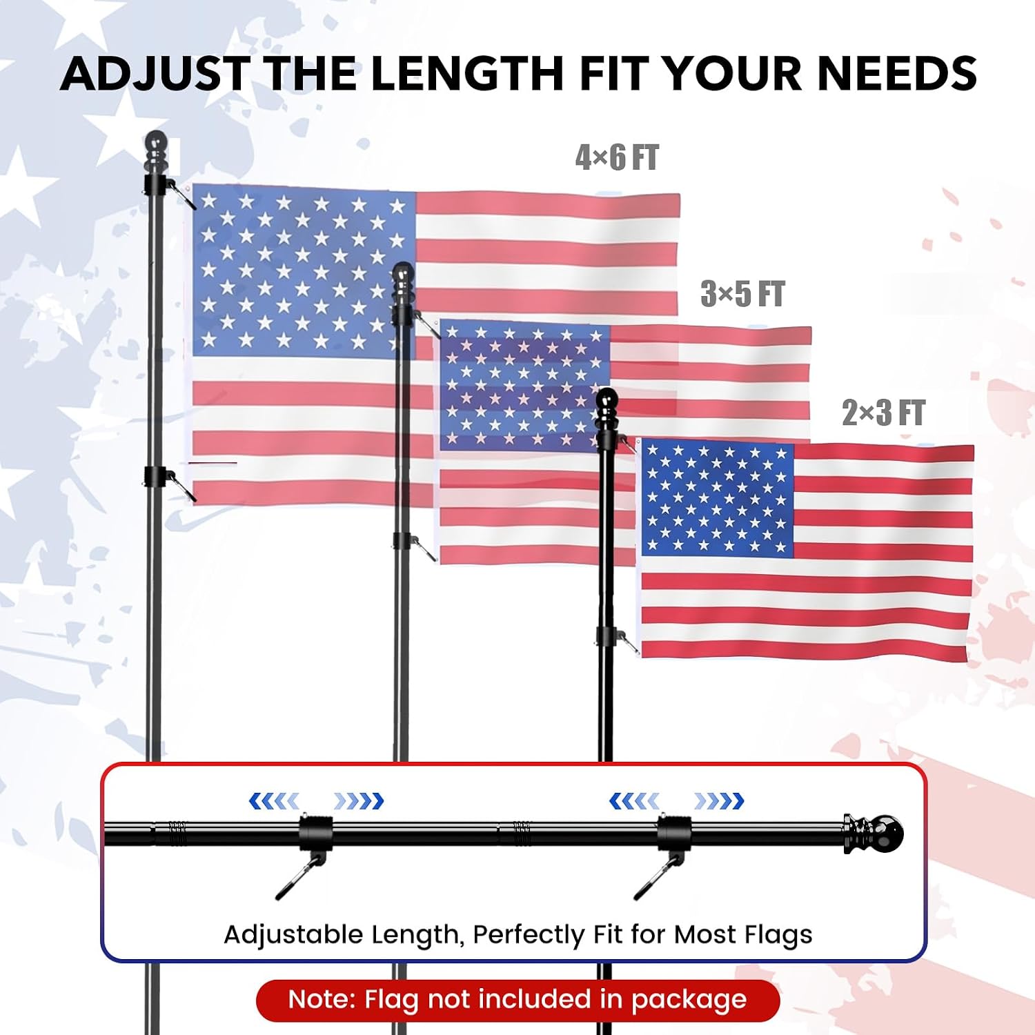 Flag Pole for Outside House, Black 5 FT Flag Pole Kit with Tangle Free Flagpole Rings, Rustproof Stainless Steel Flagpoles with 180°Multi-Position Flag Pole Holder, for Residential Outdoor Porch