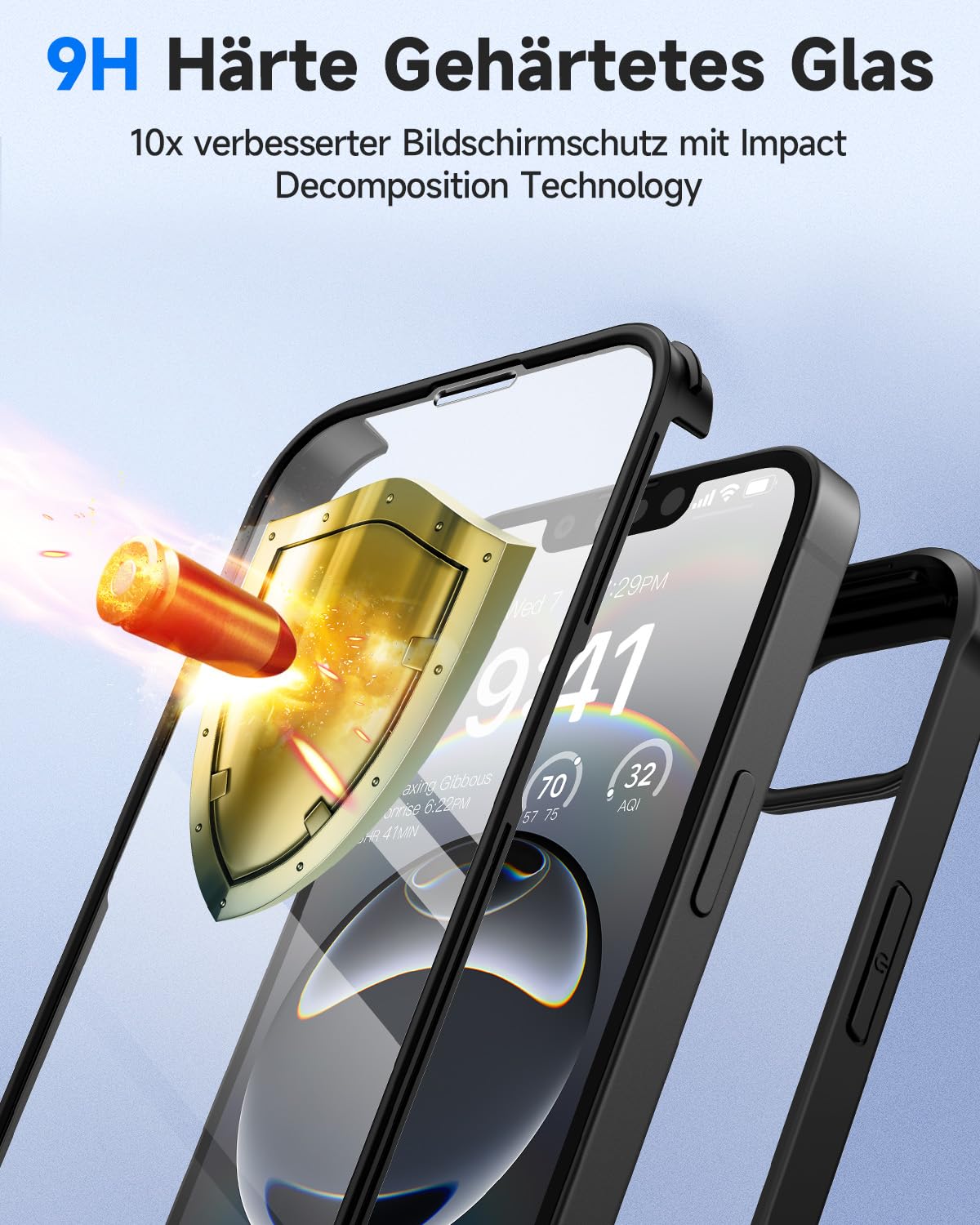 seacosmo für iPhone 16E/17E Hülle mit eingebautem Panzerglas Displayschutz und Kamera Schutzfolie [9H HD], 360 Grad Handyhülle Ganzkörper Stoßfeste iPhone 16E/17E Case - Schwarz