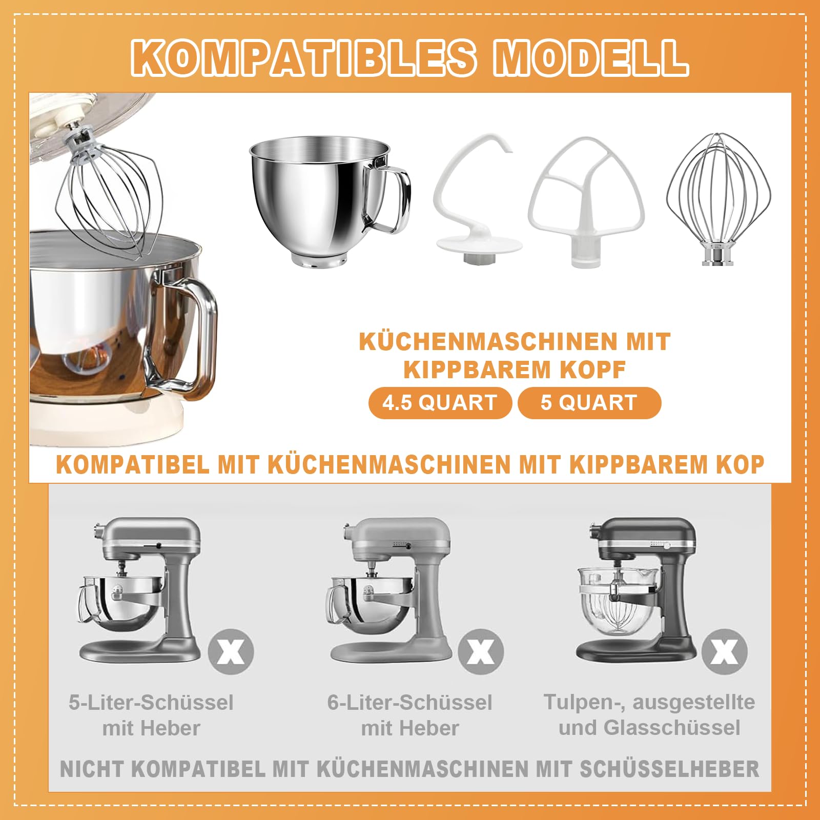 Set di accessori per robot da cucina, 3 pezzi con frusta, gancio impastatore e frusta piatta per pasticceria amatoriale, utili dilettanti