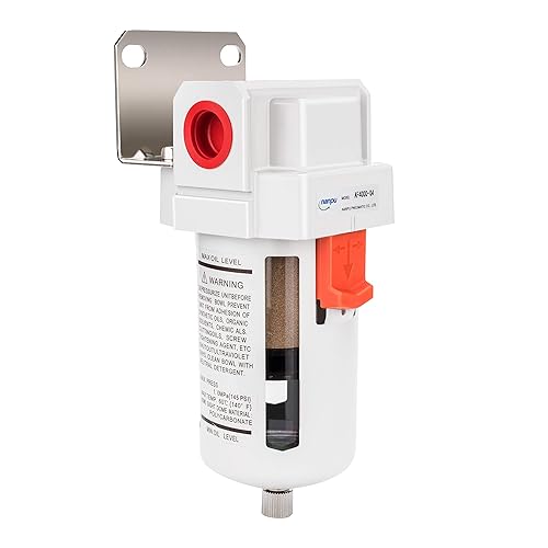 Miniatura 7 de NANPU Filtro de línea de aire comprimido NPT de 12", elemento de latón de 5 micrones, soporte, cuenco de polietileno, 145 psi