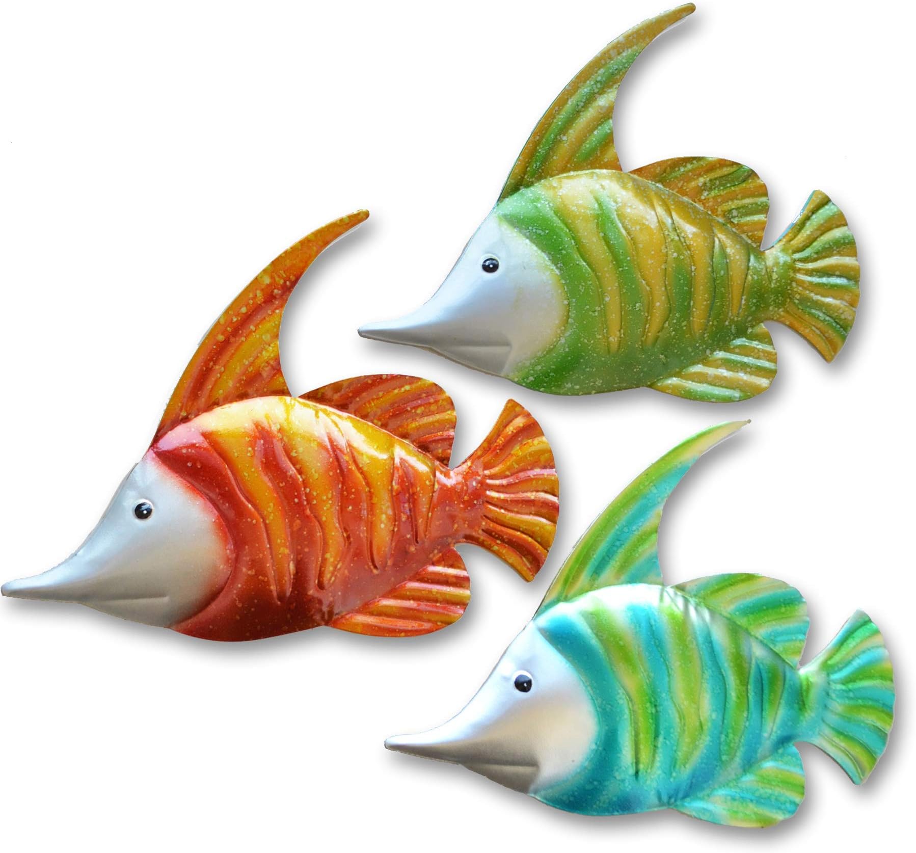 GIFTME 5 14Inch Metal Fish Wall Art Beach Pool Ocean Beach Wall Decor Set of 3 Nautical Fish Wall Decor 14 Inch,Hand-Painted