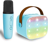 Vista 10 de Mini máquina de karaoke para niños de 4 a 12 años, altavoz Bluetooth con 2 micrófonos inalámbricos y luces LED, regalos de Navidad y cumpleaños