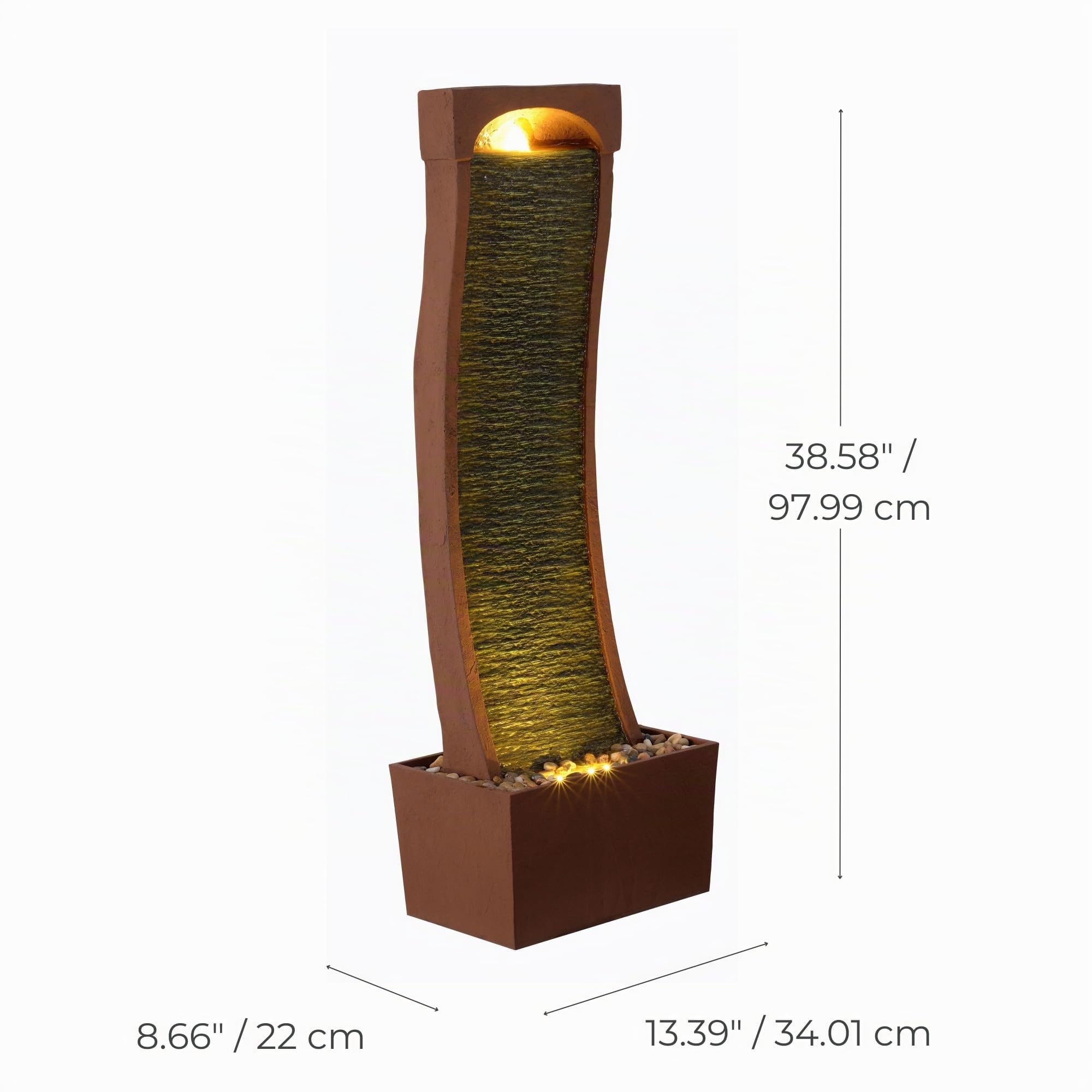 Teamson Home Fontana Curva Moderna LED Ardesia Rossa Per Casa e Giardino