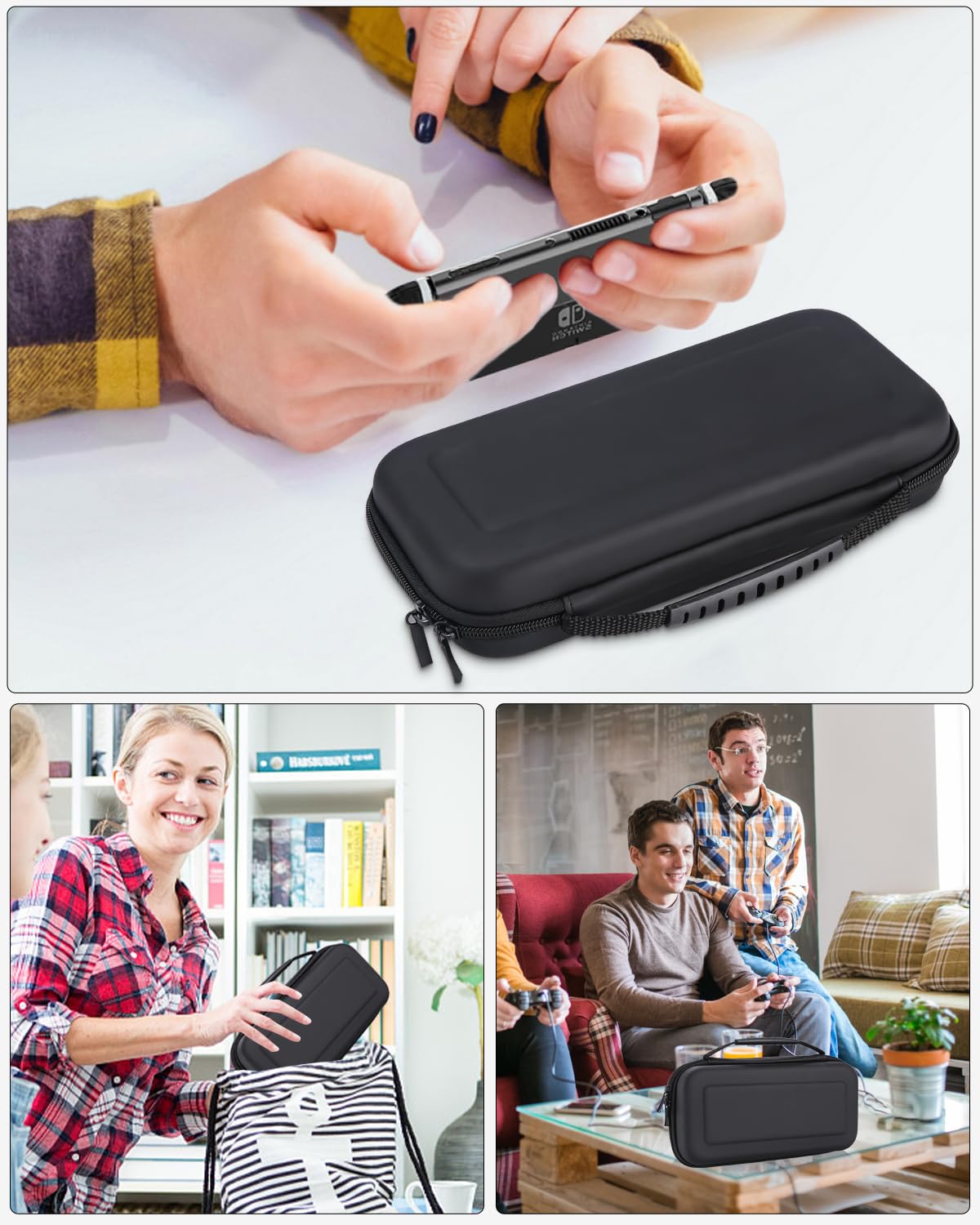 Jissta Funda para Nintendo Switch y Switch OLED, Accesorio Carcasa Protector Pantalla Rigido de Transporte, Accesorio Estuche Compatible con Consola Nintendo Switch y 10 Ranuras para Tarjeta