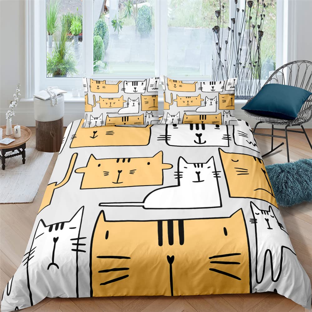 Copripiumino Matrimoniale 260x240 Gatto Burattino Grigio Parure Copripiumino Letto Matrimoniale con 2 Federe 50x80 cm, Copripiumino 260x240 in Morbido Microfibra Traspirante, per Bambini Adulti