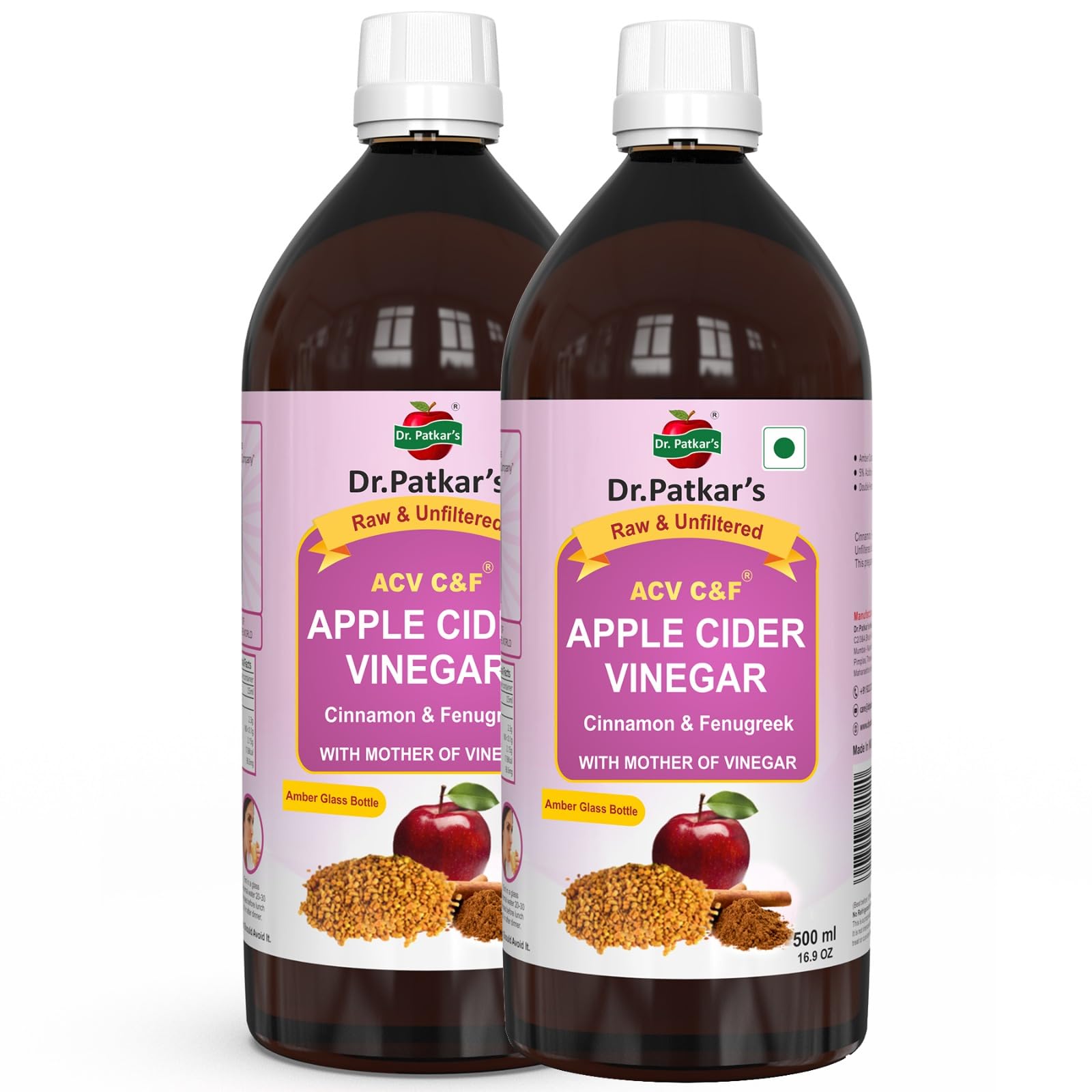 Dr. Patkars Apple Cider Vinegar with Cinnamon & Fenugreek | Unfiltered & Undiluted | Suitable for Sugar & Diabetes Control with Improved Immunity & Lowers Bad Cholesterol (With Mother) 1000ML (B09TR5PB9P) Amazon Price History, Amazon Price Tracker