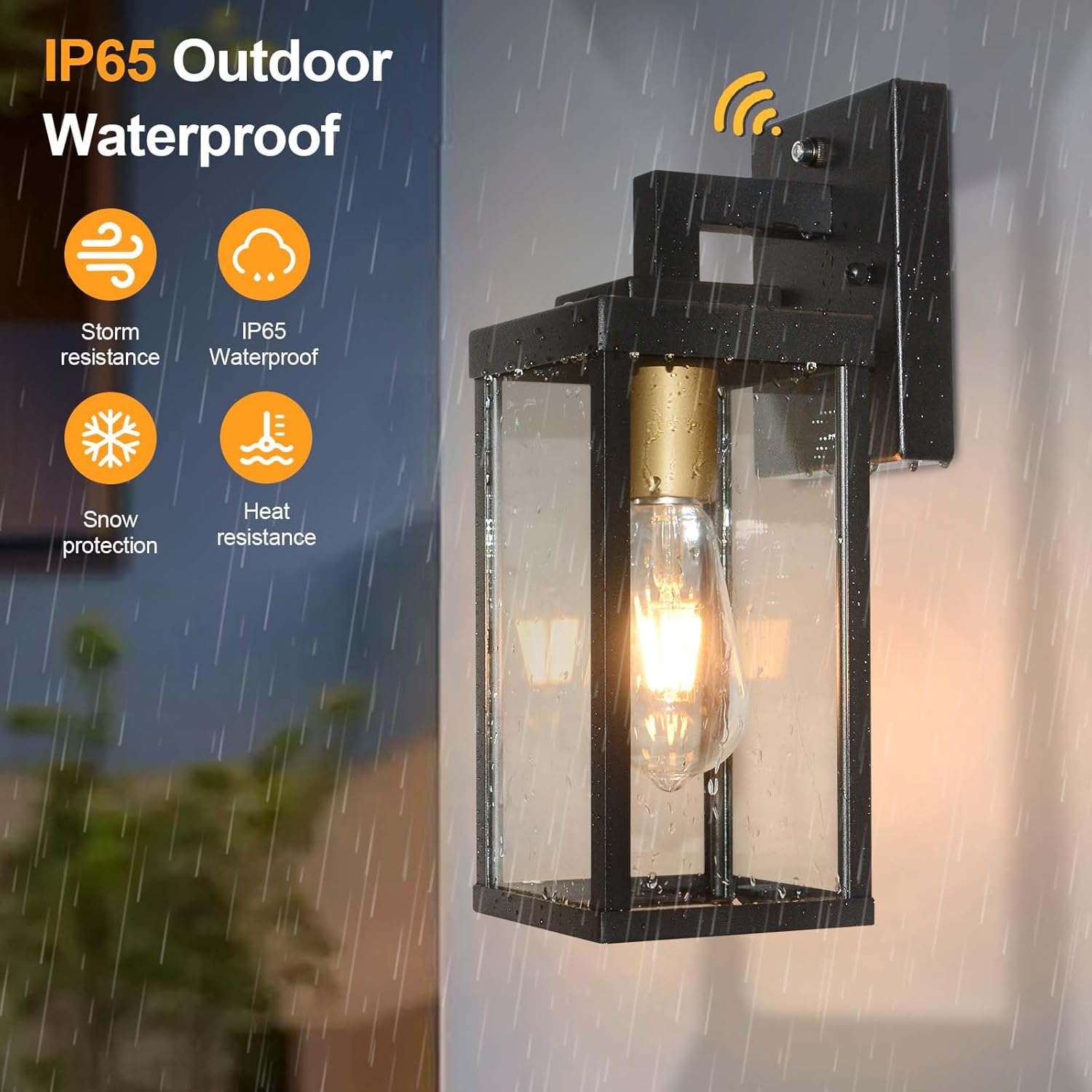 hy90037bk dusk to dawn outdoor wall light fixture with photocell sensor, black, 4.5-in x 13-in, e26 base, weather resistant aluminum black-photocell sensor