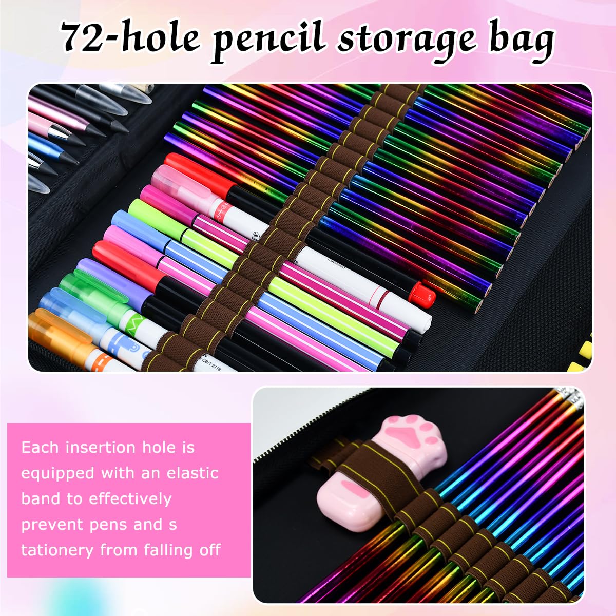 Astuccio Portapenne 72 Scomparti | Tessuto Oxford, Design Pieghevole | Per Matite, Pennarelli E Penne - Foto 12