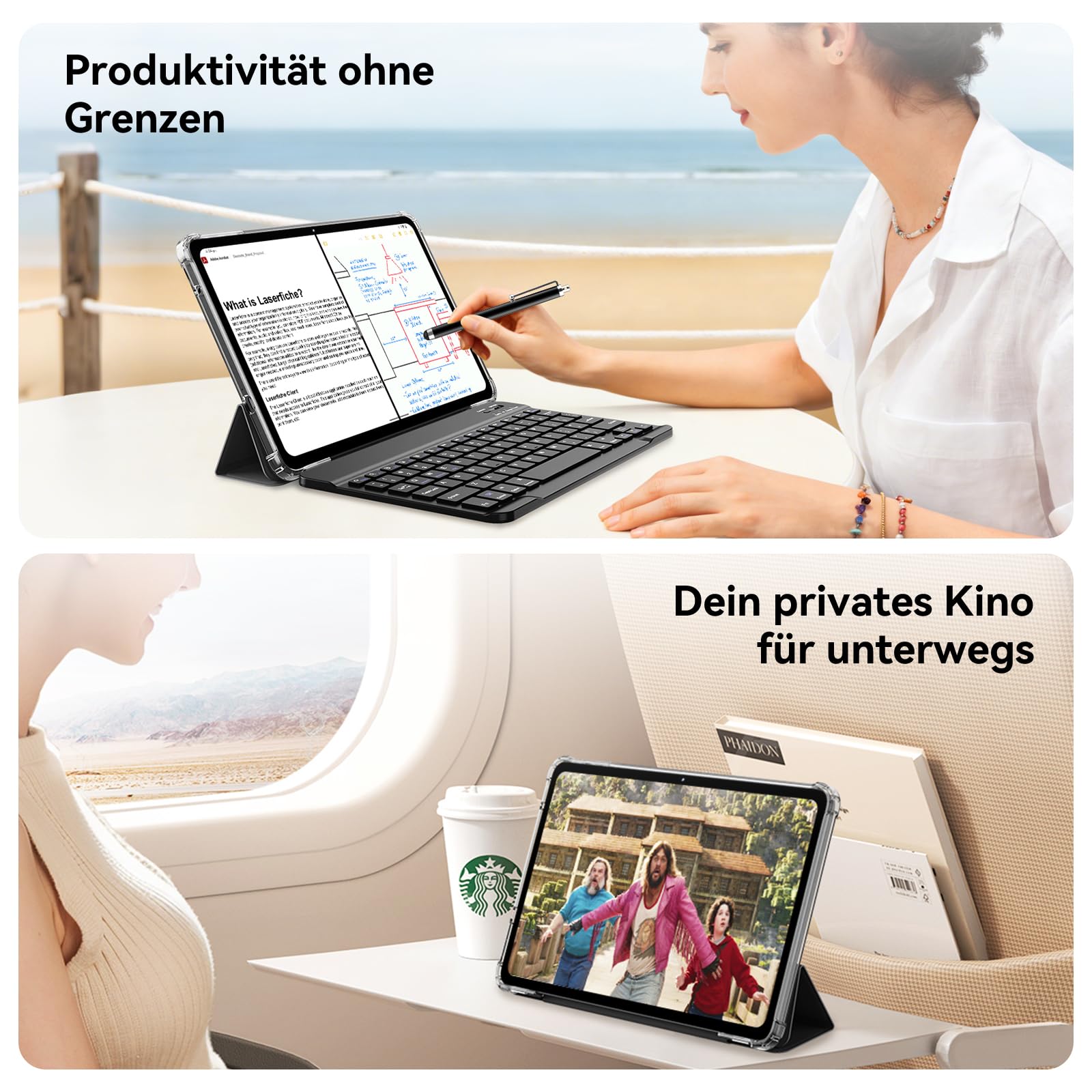Blackview Mega2 Tablet 12 Zoll Android 15 Tablets, 24GB RAM+128GB ROM, 120HZ 2K FHD Gaming Tablet mit Tastatur Maus Stift Kopfhörer, 4G LTE+5G WiFi, 9000 mAh, WideVine L1, Dual Kamera, Face ID, Gray