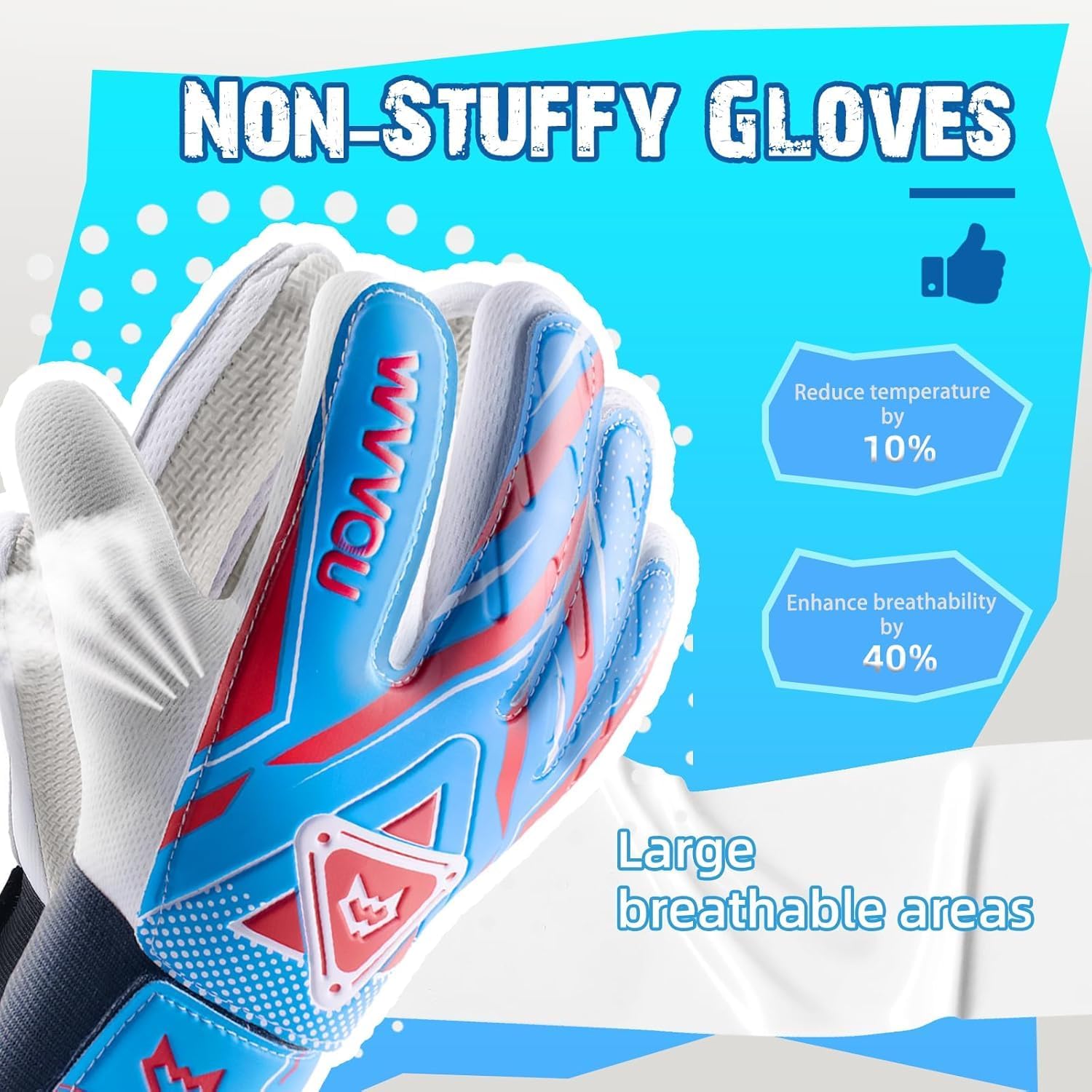 WVVOU Goalkeeper Gloves for Kids Youth, Soccer Goalie Gloves with Double Protection, Anti-Slip Soccer Gloves, Super Grip