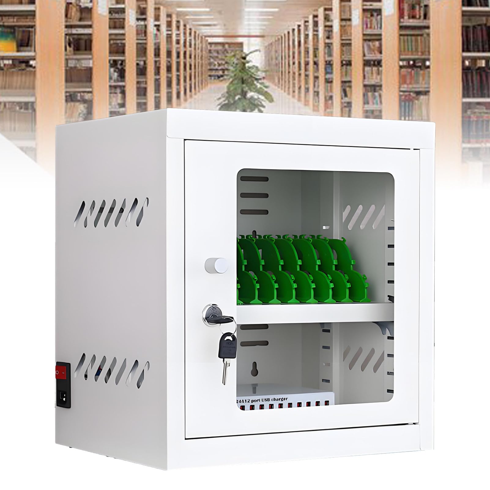 Scatola portaoggetti portatile per telefono cellulare, armadietto portaoggetti per telefono, stazione di ricarica USB per cellulare,crea un ambiente ordinato,con quattro ruote,per l'azienda 12slots