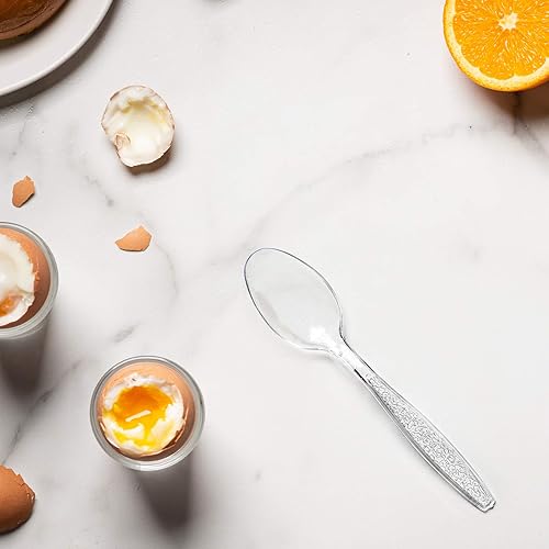 Vista 11 de Comfy Package - Cuchillos de plástico transparente resistentes con diseño grabado, cuchillos de plástico desechables, cubiertos de plástico