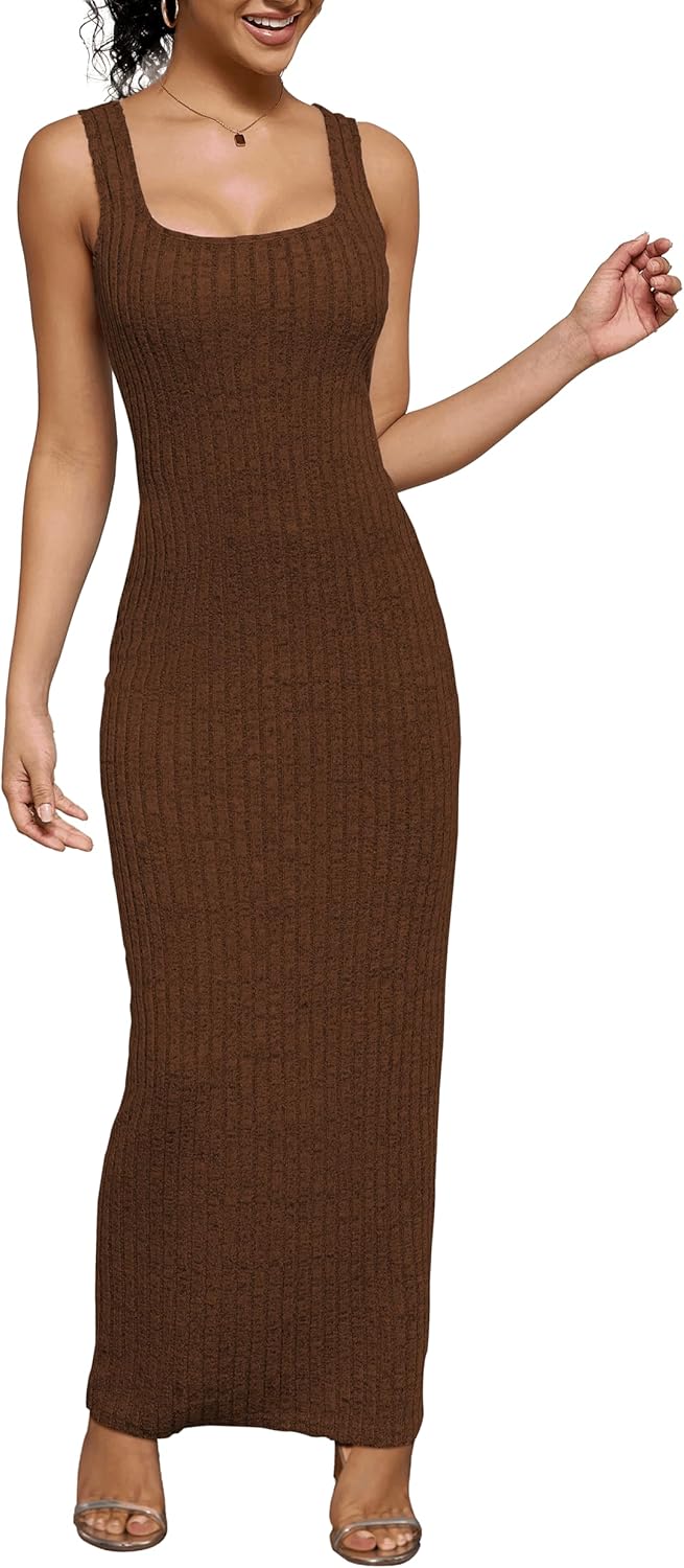 PINSV Women's Bodycon Maxi Dress Stretchy Sleeveless Tank Dress Summer Long Ribbed Casual Beach Party Dress - Image 4