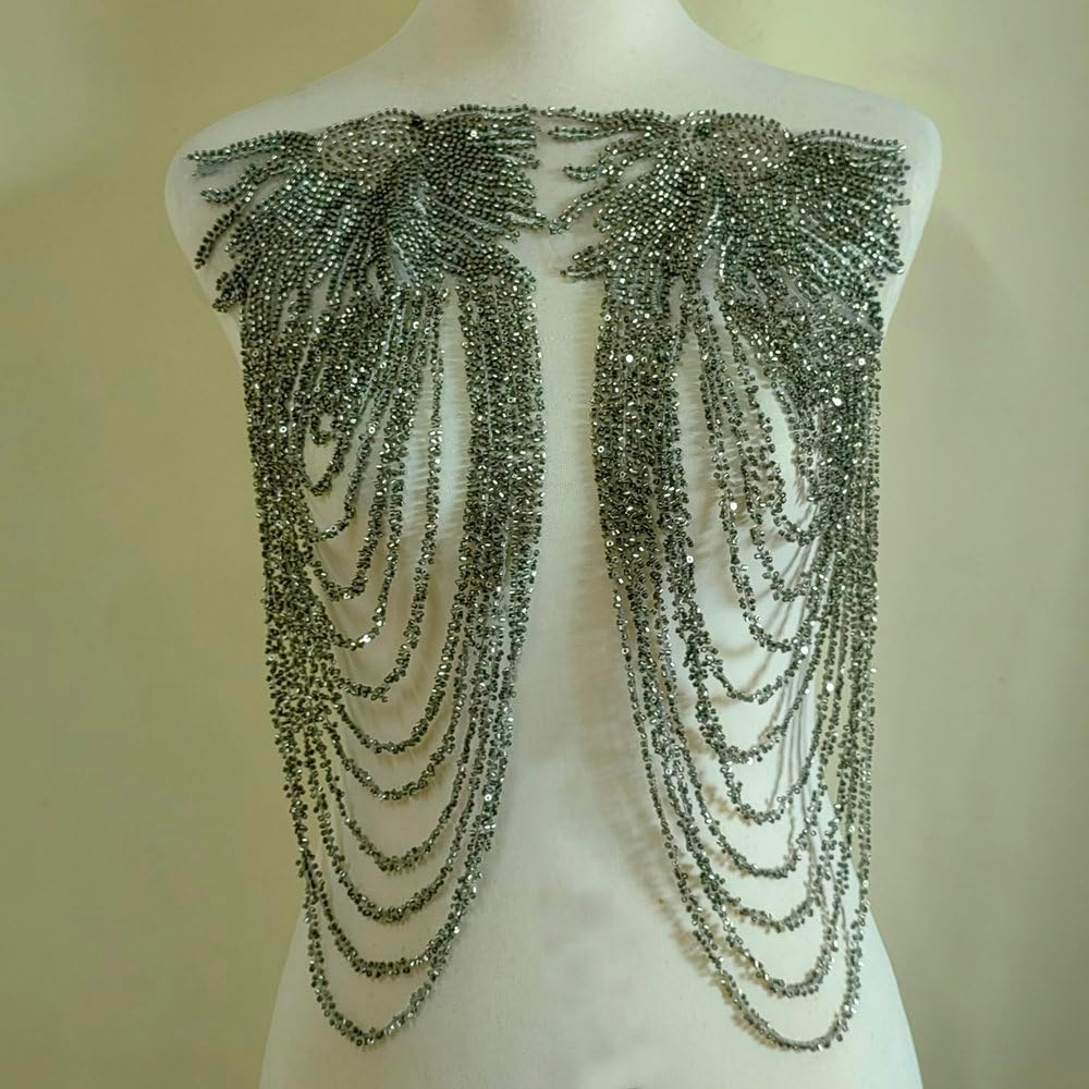 Sequin Bead Tassel Shoulder Clothing Accessories/European and American Retro Dress Gorgeous Decorative Accessories (Dark Grey)