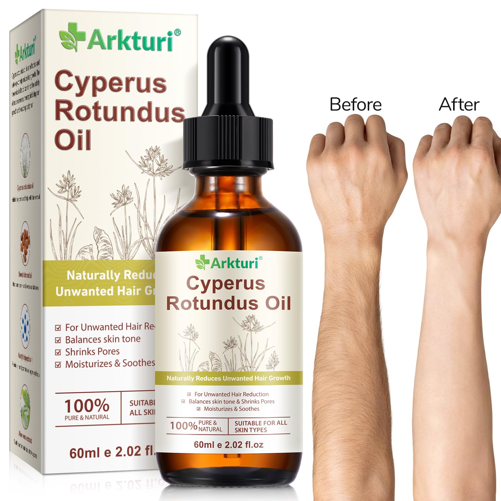Aceite Cyperus Rotundus Oil, Aceite Depilatorio de Cyperus Rotundus 120ml, Oil Natural para Reducir el Crecimiento del Vello, Eliminación de Vello Corporal, Suaviza la Piel, Inhibidor de Crecimiento