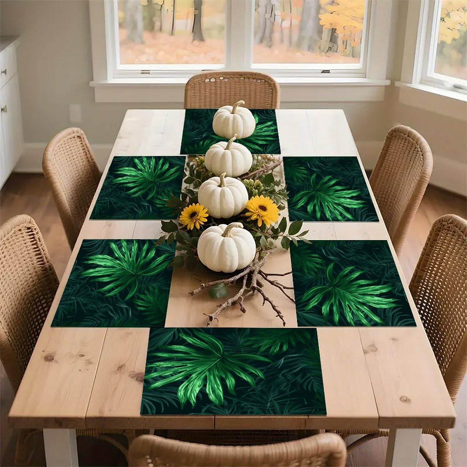 Green Tropical Jungle Plant Placemats Non-Slip Heat Resistant Table Mats Flax Washable Cloth Place Mats Easy to Clean Premium Placemat for Kitchen Dining Table Decor Party Outdoor
