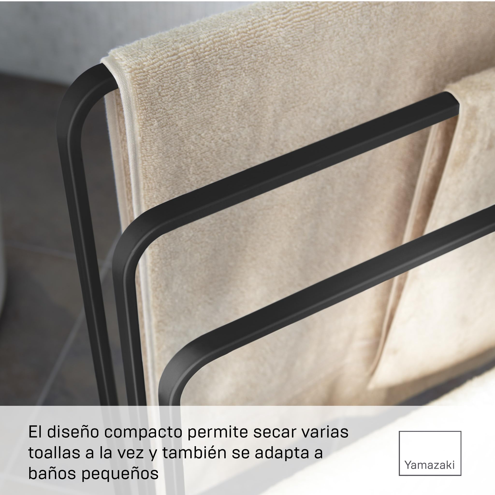 Yamazaki 4980 Tower Colgador De Toallas De Baño con 3 Barras, Negro, Acero, diseño Minimalista, 70 x 14 x 81 cm (L x An x Al)
