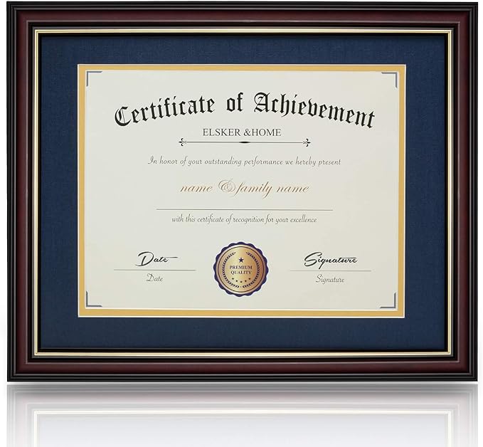ELSKER&HOME Diploma Frames 11x14 with Mat Solid Cherry Wood Display