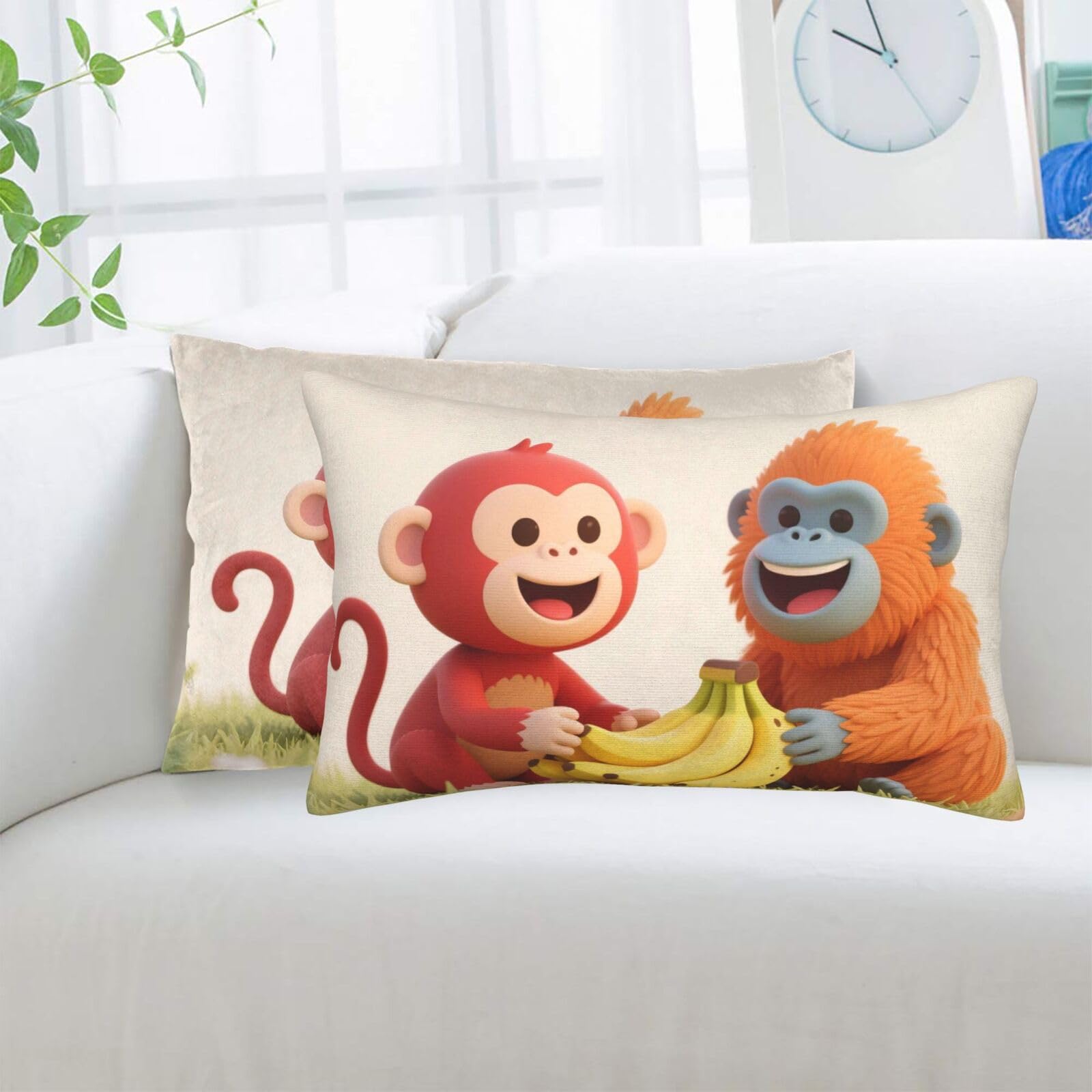 2 Pack Standard Pillowcases Sets, Ultra Soft Comfort Microfiber Plush Pillow Cases Red Monkey Orangutan Banana Decorative Throw Pillow Cover with Hidden Zipper for Bedroom, Sofa, Couch,20"X30"